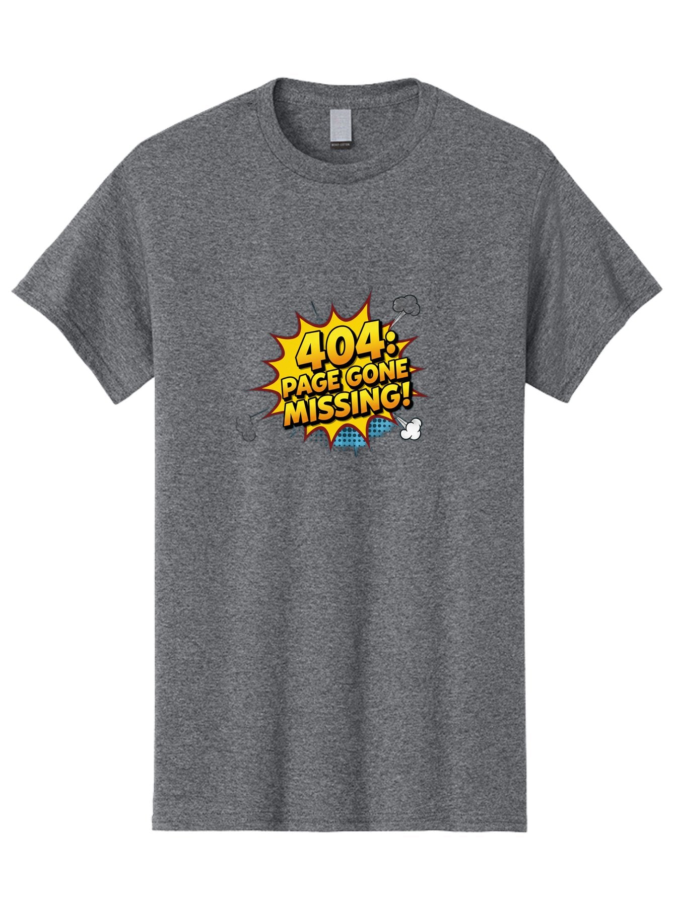 404-Page-Gone-Missing Men'S Graphic Tee, 100% Cotton, Comfortable Casual Summer Wear, Machine Washable, 404 Error Message, Page Not Found, Missing Page, Cartoon-Style Comic, Yellow And Blue Graphics, Funny Illustrations, Humorous Tone, Baa104 5