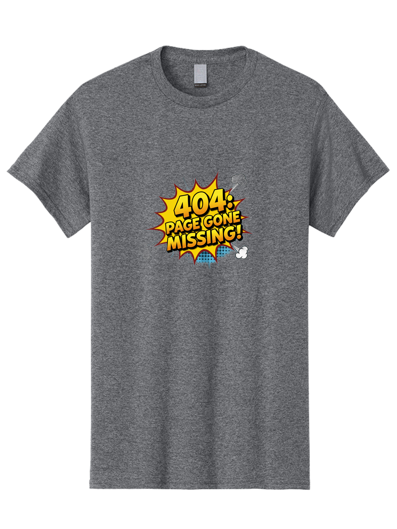 404-Page-Gone-Missing Men'S Graphic Tee, 100% Cotton, Comfortable Casual Summer Wear, Machine Washable, 404 Error Message, Page Not Found, Missing Page, Cartoon-Style Comic, Yellow And Blue Graphics, Funny Illustrations, Humorous Tone, Baa104 15