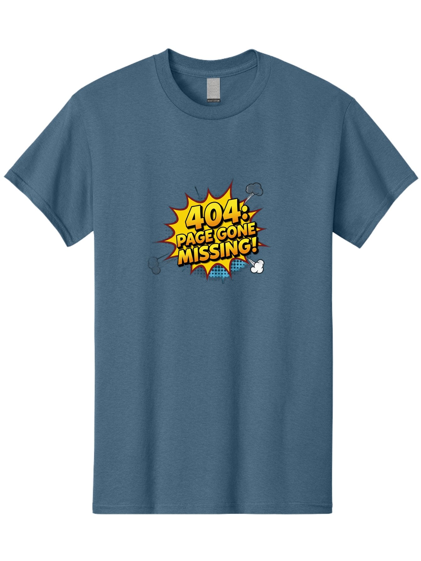 404-Page-Gone-Missing Men'S Graphic Tee, 100% Cotton, Comfortable Casual Summer Wear, Machine Washable, 404 Error Message, Page Not Found, Missing Page, Cartoon-Style Comic, Yellow And Blue Graphics, Funny Illustrations, Humorous Tone, Baa104 12