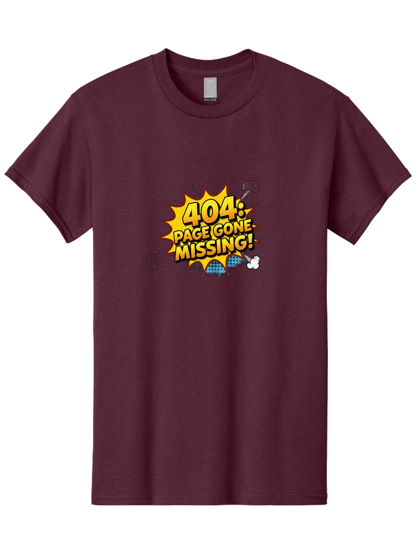 404-Page-Gone-Missing Men'S Graphic Tee, 100% Cotton, Comfortable Casual Summer Wear, Machine Washable, 404 Error Message, Page Not Found, Missing Page, Cartoon-Style Comic, Yellow And Blue Graphics, Funny Illustrations, Humorous Tone, Baa104 6