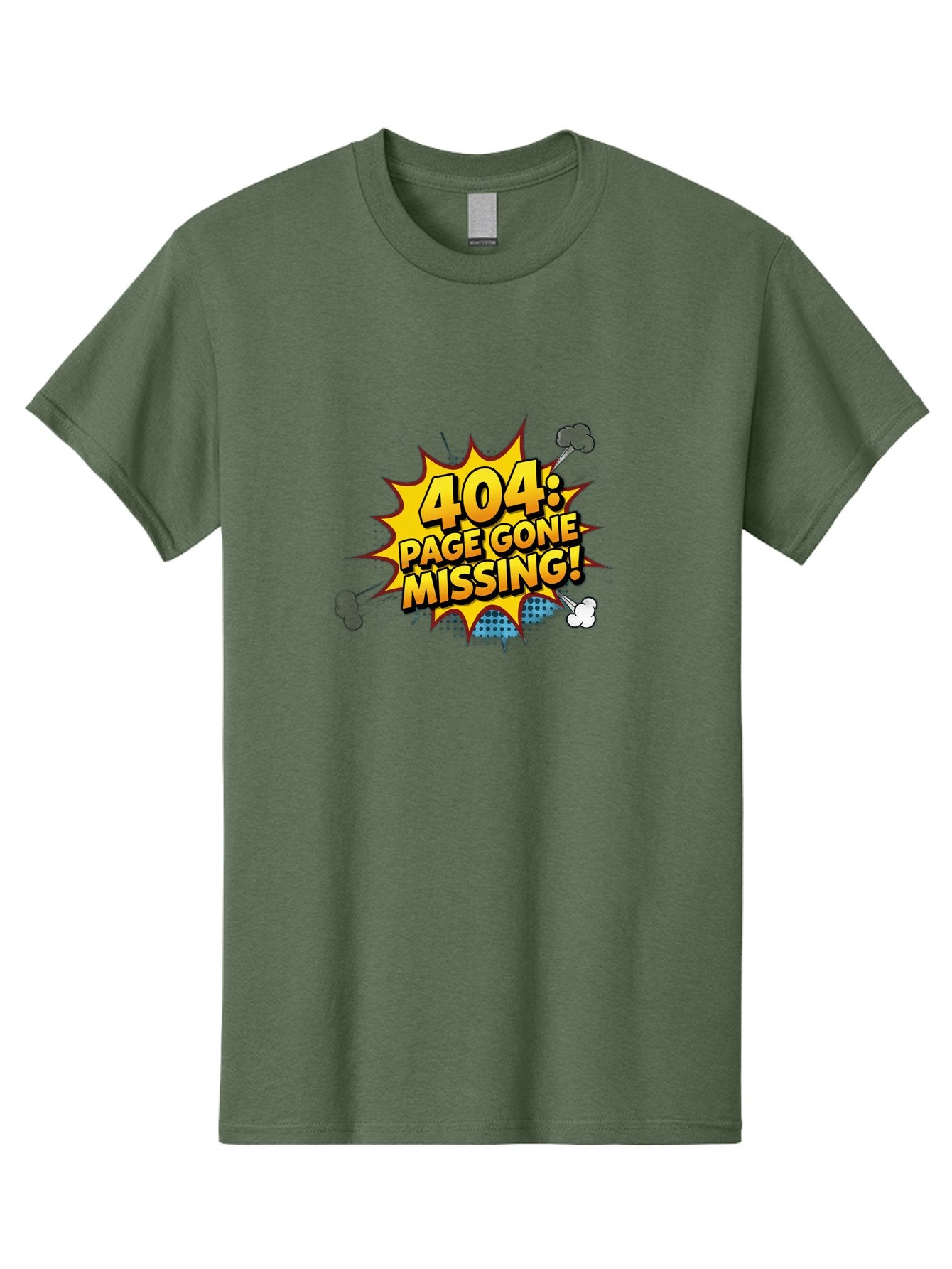 404-Page-Gone-Missing Men'S Graphic Tee, 100% Cotton, Comfortable Casual Summer Wear, Machine Washable, 404 Error Message, Page Not Found, Missing Page, Cartoon-Style Comic, Yellow And Blue Graphics, Funny Illustrations, Humorous Tone, Baa104 7
