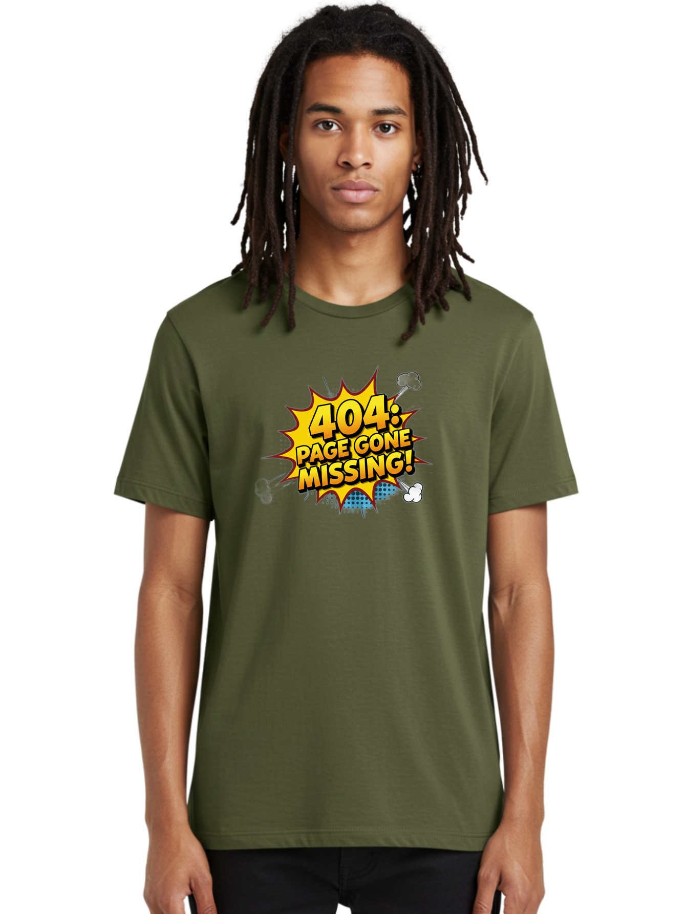 404-Page-Gone-Missing Men'S Graphic Tee, 100% Cotton, Comfortable Casual Summer Wear, Machine Washable, 404 Error Message, Page Not Found, Missing Page, Cartoon-Style Comic, Yellow And Blue Graphics, Funny Illustrations, Humorous Tone, Baa104 26