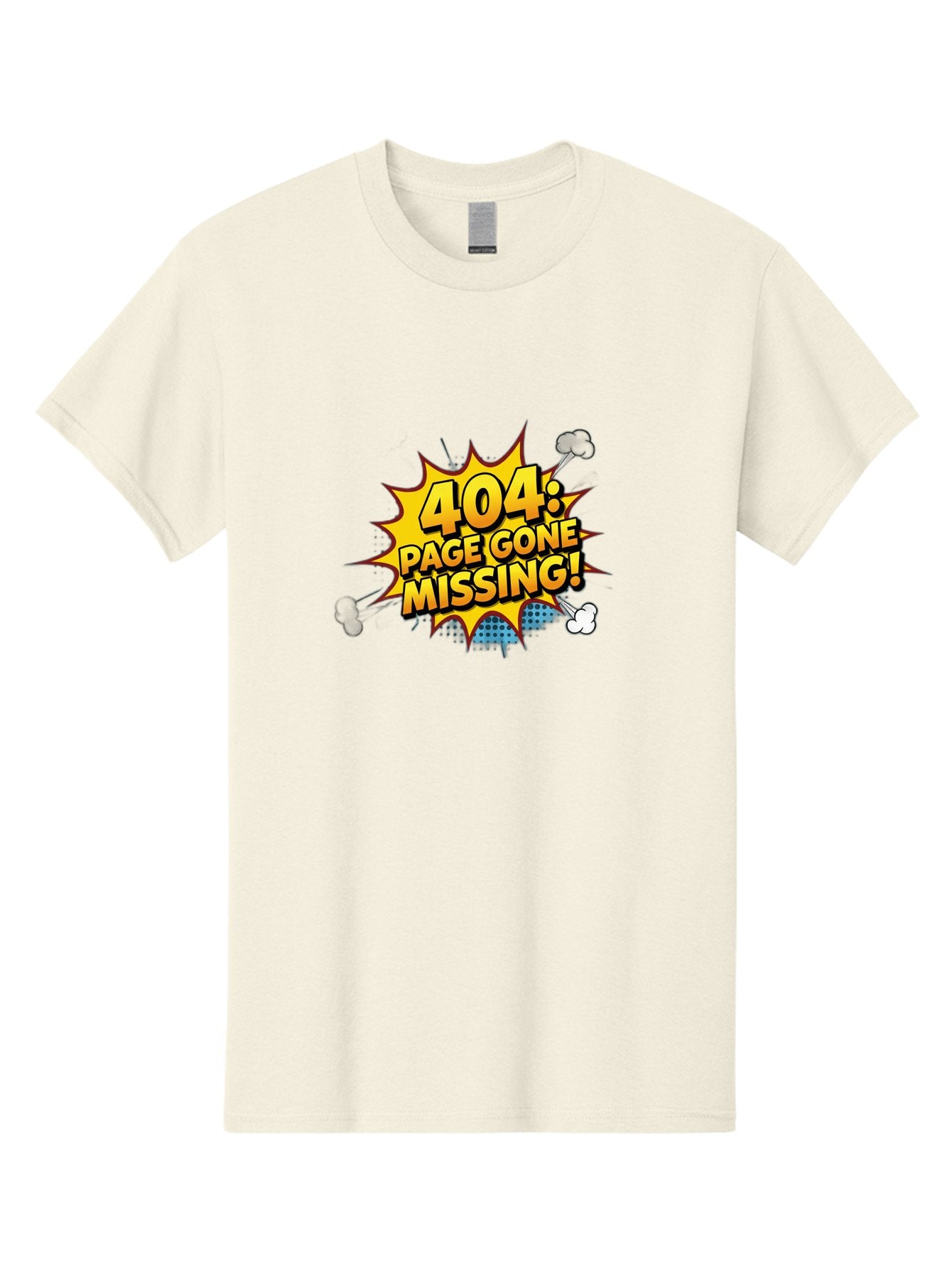 404-Page-Gone-Missing Men'S Graphic Tee, 100% Cotton, Comfortable Casual Summer Wear, Machine Washable, 404 Error Message, Page Not Found, Missing Page, Cartoon-Style Comic, Yellow And Blue Graphics, Funny Illustrations, Humorous Tone, Baa104