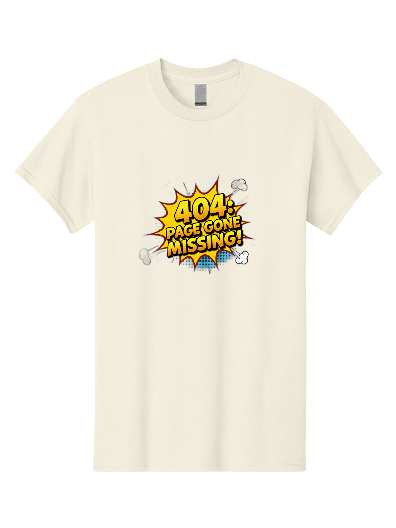 404-Page-Gone-Missing Men'S Graphic Tee, 100% Cotton, Comfortable Casual Summer Wear, Machine Washable, 404 Error Message, Page Not Found, Missing Page, Cartoon-Style Comic, Yellow And Blue Graphics, Funny Illustrations, Humorous Tone, Baa104 21