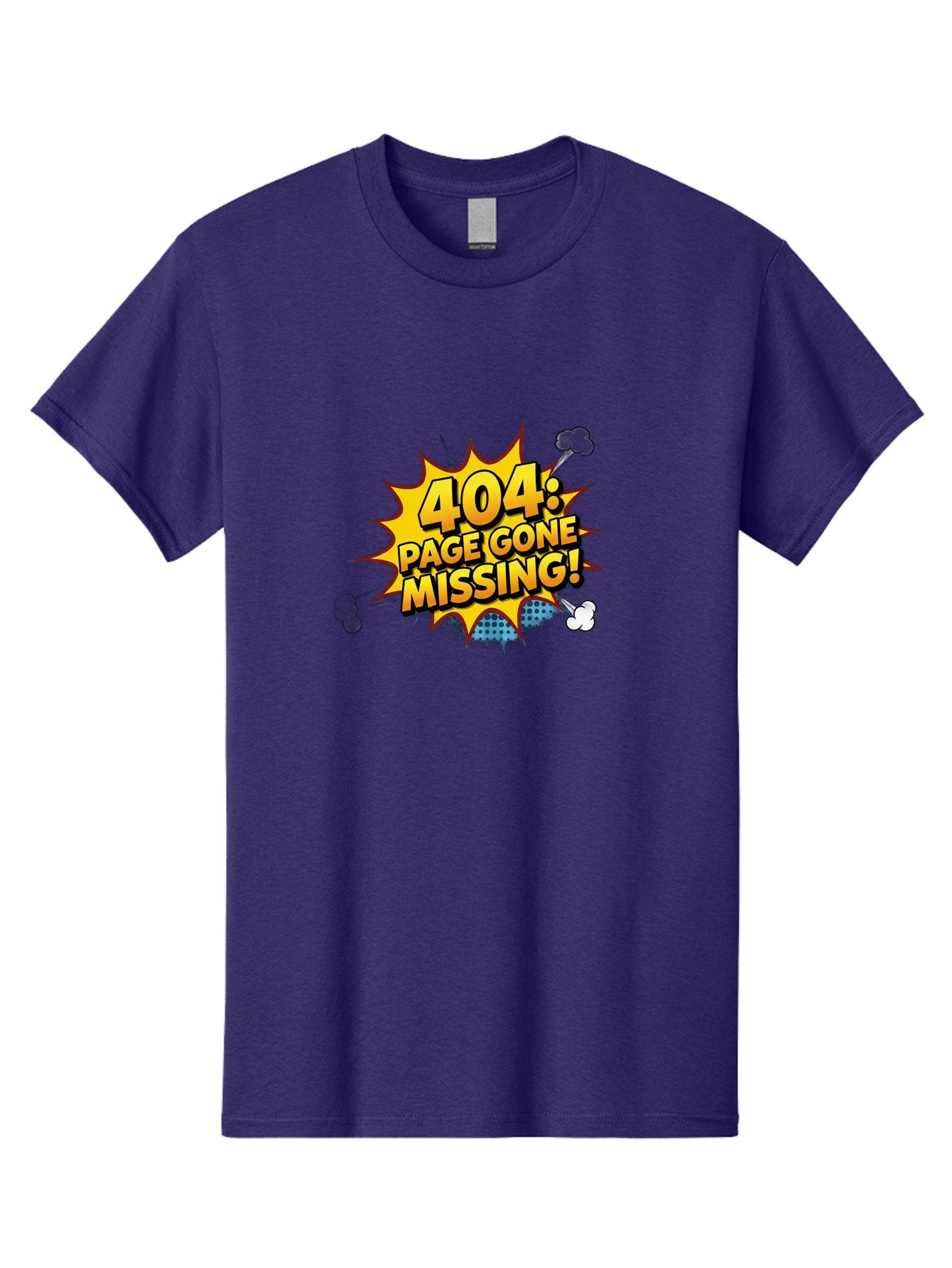 404-Page-Gone-Missing Men'S Graphic Tee, 100% Cotton, Comfortable Casual Summer Wear, Machine Washable, 404 Error Message, Page Not Found, Missing Page, Cartoon-Style Comic, Yellow And Blue Graphics, Funny Illustrations, Humorous Tone, Baa104 8