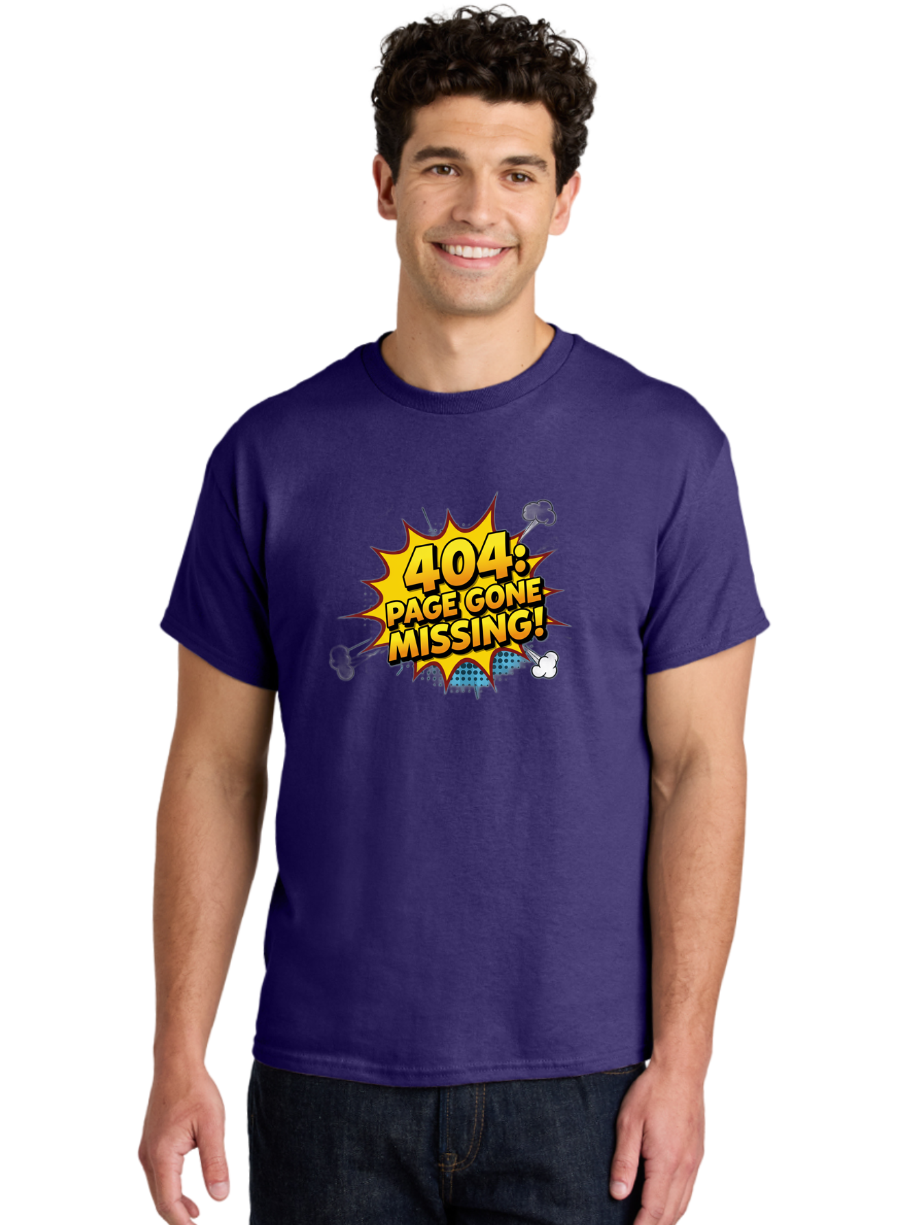 404-Page-Gone-Missing Men'S Graphic Tee, 100% Cotton, Comfortable Casual Summer Wear, Machine Washable, 404 Error Message, Page Not Found, Missing Page, Cartoon-Style Comic, Yellow And Blue Graphics, Funny Illustrations, Humorous Tone, Baa104 12