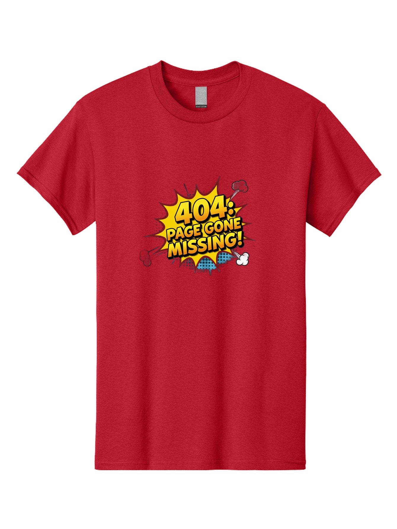 404-Page-Gone-Missing Men'S Graphic Tee, 100% Cotton, Comfortable Casual Summer Wear, Machine Washable, 404 Error Message, Page Not Found, Missing Page, Cartoon-Style Comic, Yellow And Blue Graphics, Funny Illustrations, Humorous Tone, Baa104 14