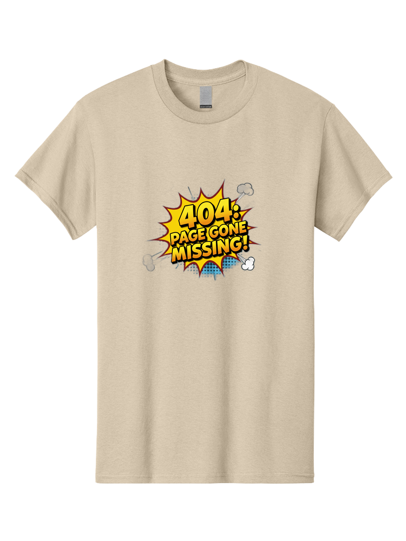 404-Page-Gone-Missing Men'S Graphic Tee, 100% Cotton, Comfortable Casual Summer Wear, Machine Washable, 404 Error Message, Page Not Found, Missing Page, Cartoon-Style Comic, Yellow And Blue Graphics, Funny Illustrations, Humorous Tone, Baa104 19