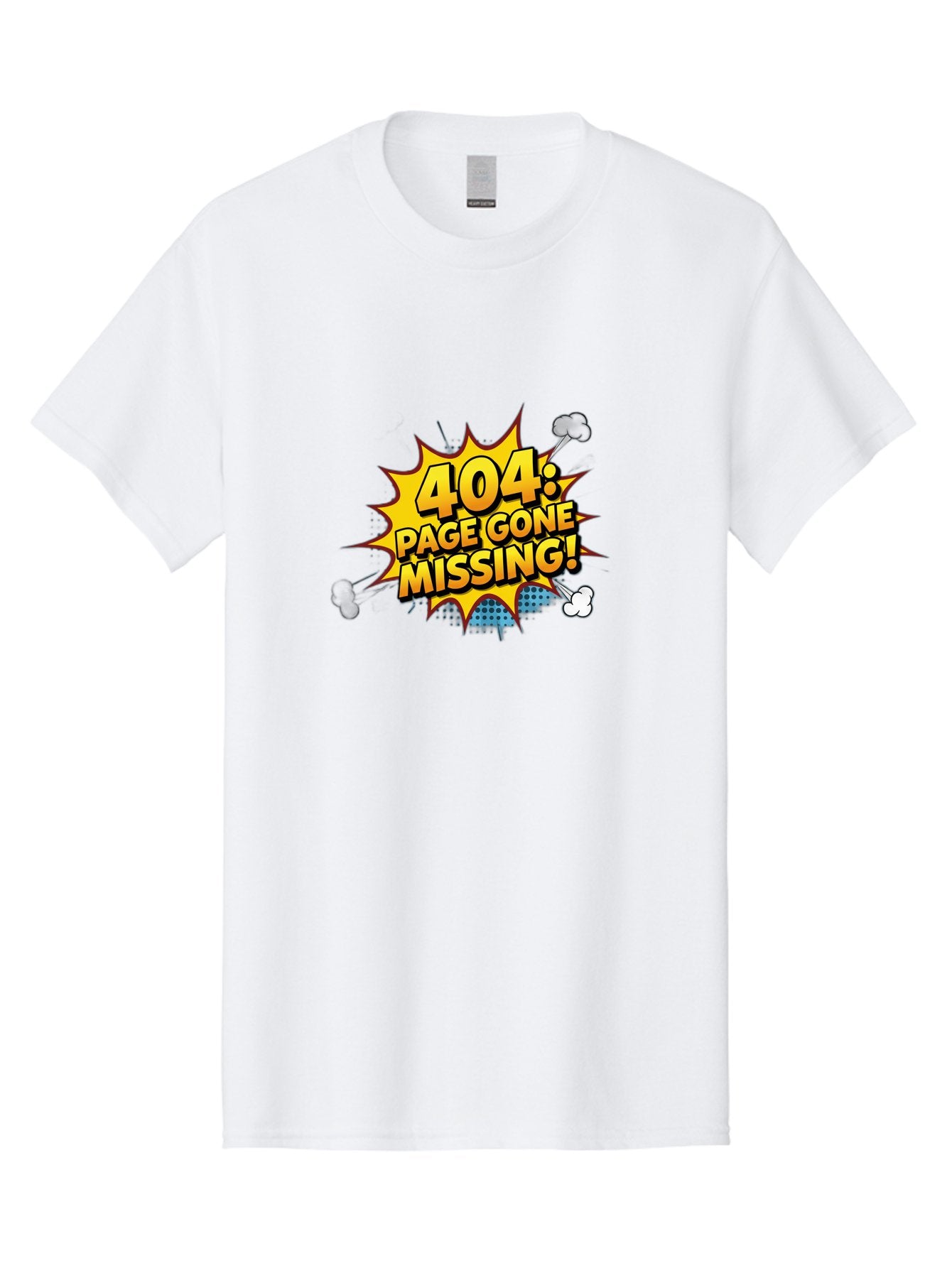 404-Page-Gone-Missing Men'S Graphic Tee, 100% Cotton, Comfortable Casual Summer Wear, Machine Washable, 404 Error Message, Page Not Found, Missing Page, Cartoon-Style Comic, Yellow And Blue Graphics, Funny Illustrations, Humorous Tone, Baa104 11