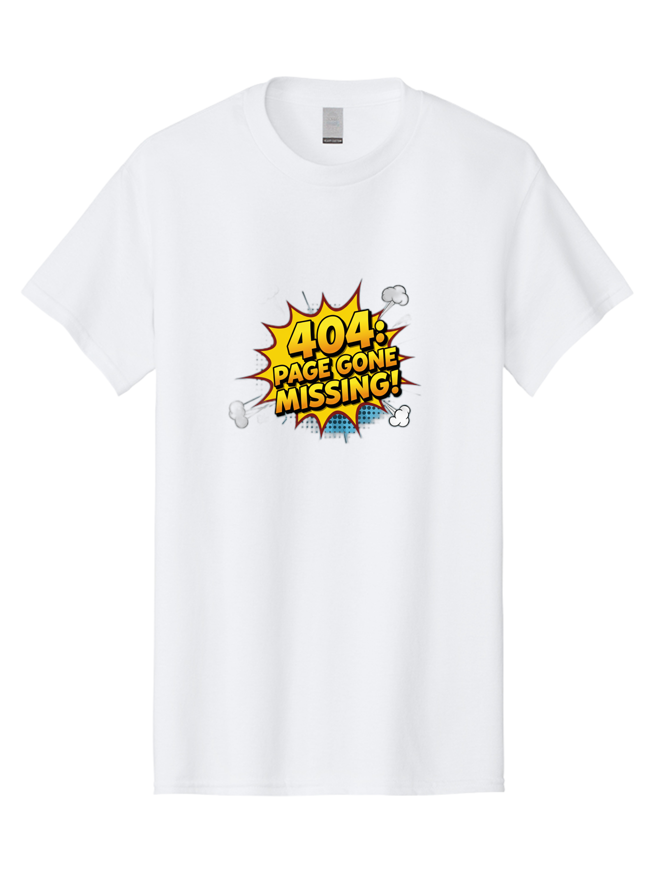 404-Page-Gone-Missing Men'S Graphic Tee, 100% Cotton, Comfortable Casual Summer Wear, Machine Washable, 404 Error Message, Page Not Found, Missing Page, Cartoon-Style Comic, Yellow And Blue Graphics, Funny Illustrations, Humorous Tone, Baa104 7