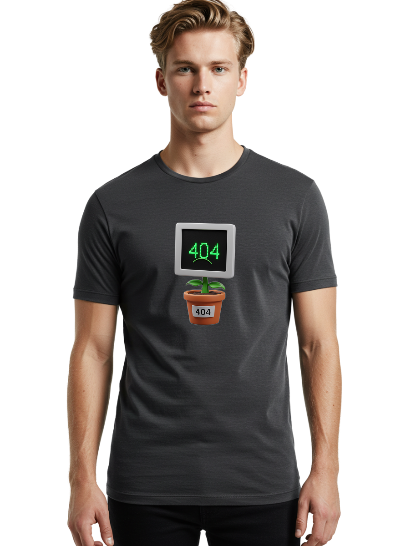404-Plant Men'S Graphic Tee, 100% Cotton, Comfortable Casual Summer Wear, Machine Washable, 404 Error Message, Dead Link, Broken Page, Error Screen, Page Not Found, Digital Plant, Error Pot, Website Issue, Web Design Baa105 24