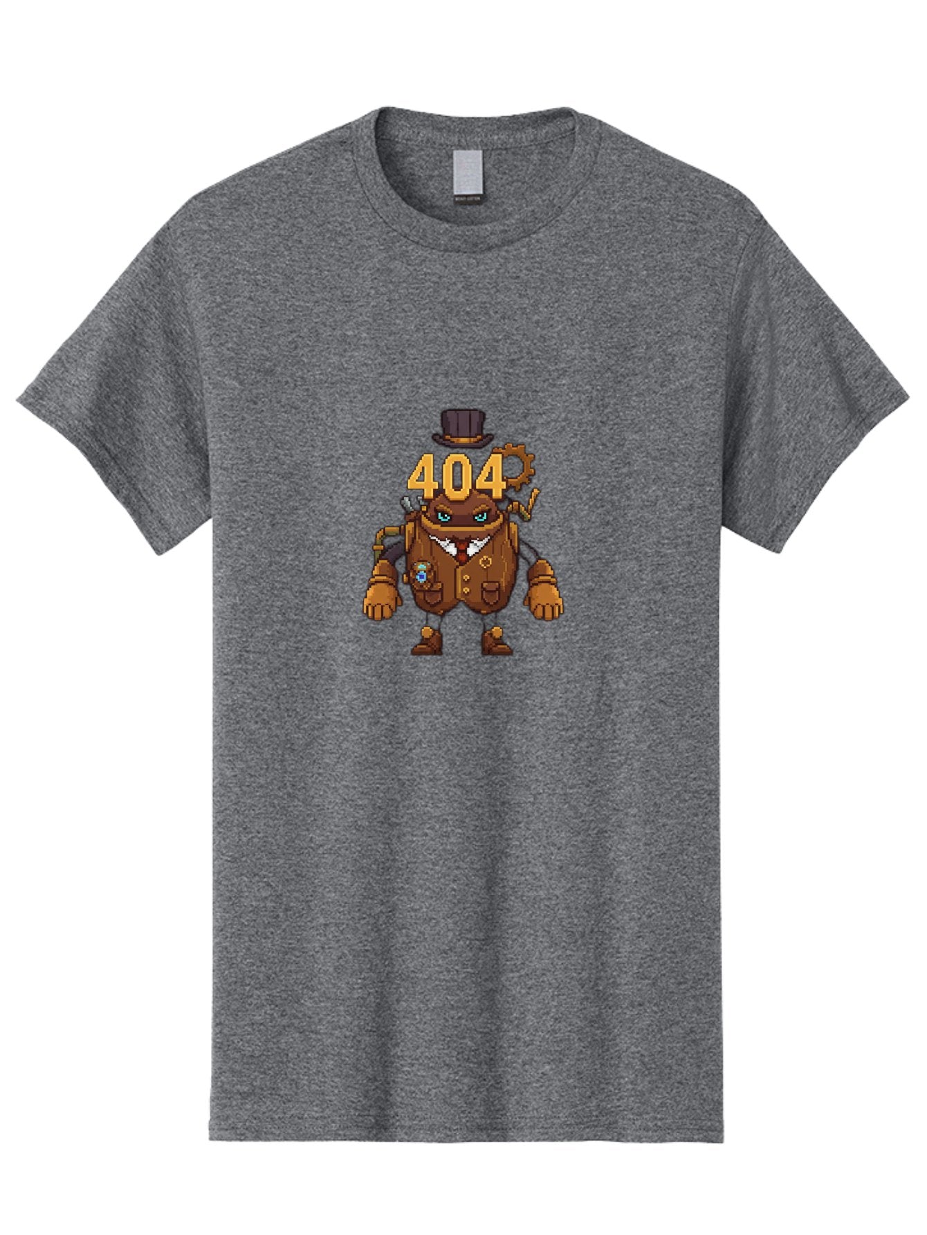 404-Robot Men'S Graphic Tee, 100% Cotton, Comfortable Casual Summer Wear, Machine Washable, Steampunk Robot, 404 Error Message, Robotics, Mechanical Parts, Top Hat, Quirky Character, Error Page, Web Design, Funny Illustration, Creative Coding Baa107 12