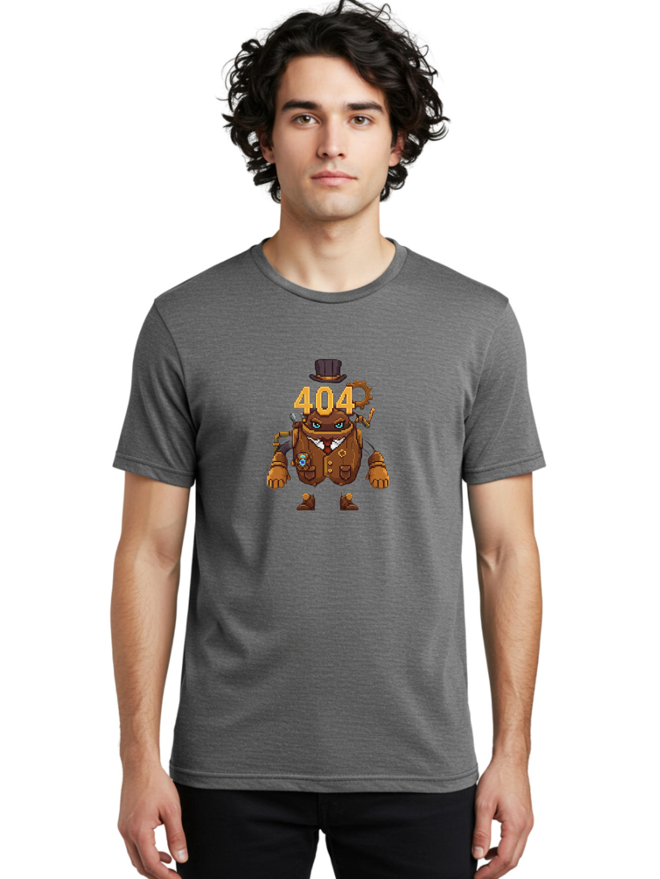 404-Robot Men'S Graphic Tee, 100% Cotton, Comfortable Casual Summer Wear, Machine Washable, Steampunk Robot, 404 Error Message, Robotics, Mechanical Parts, Top Hat, Quirky Character, Error Page, Web Design, Funny Illustration, Creative Coding Baa107 6