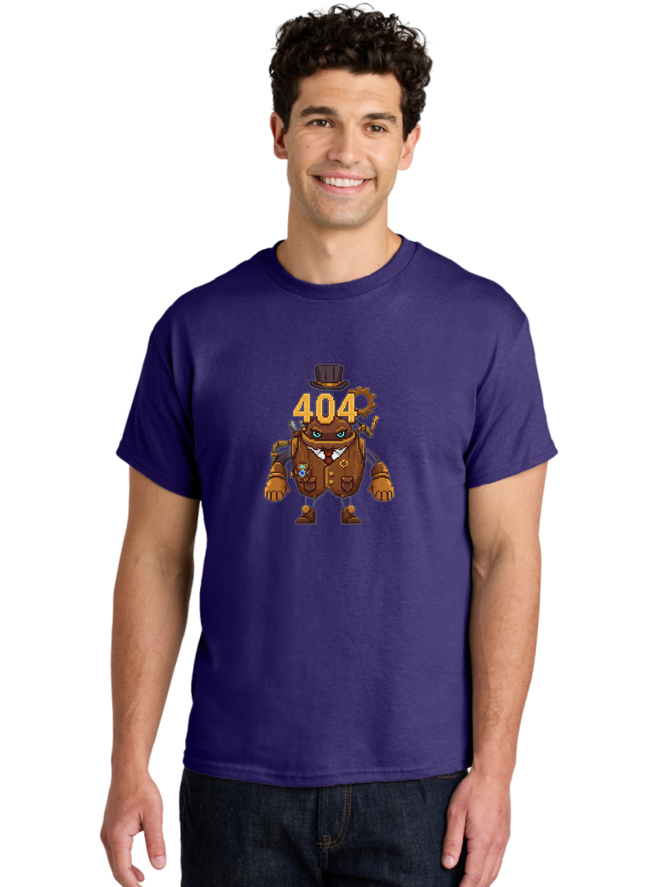 404-Robot Men'S Graphic Tee, 100% Cotton, Comfortable Casual Summer Wear, Machine Washable, Steampunk Robot, 404 Error Message, Robotics, Mechanical Parts, Top Hat, Quirky Character, Error Page, Web Design, Funny Illustration, Creative Coding Baa107 14