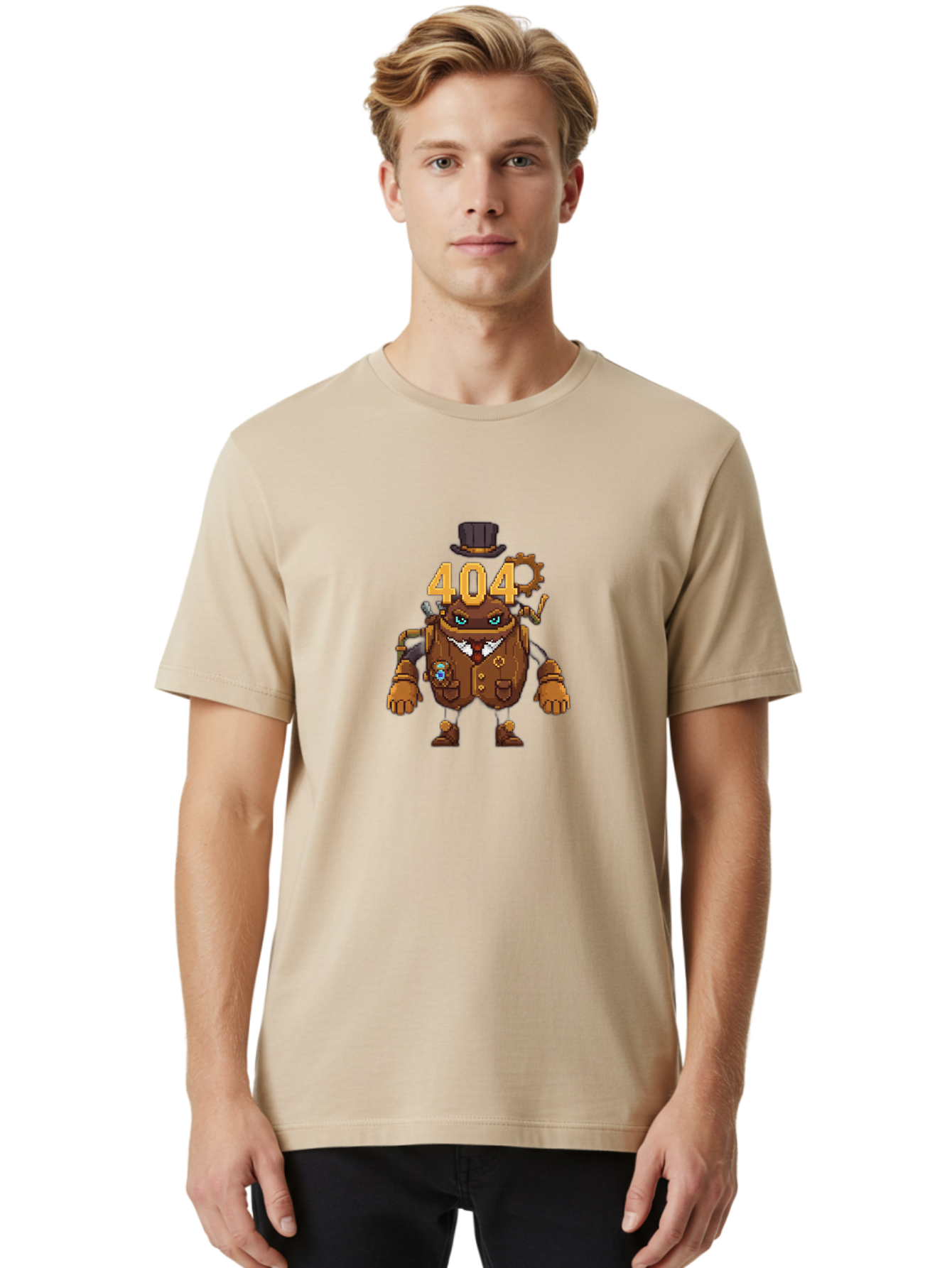 404-Robot Men'S Graphic Tee, 100% Cotton, Comfortable Casual Summer Wear, Machine Washable, Steampunk Robot, 404 Error Message, Robotics, Mechanical Parts, Top Hat, Quirky Character, Error Page, Web Design, Funny Illustration, Creative Coding Baa107 20