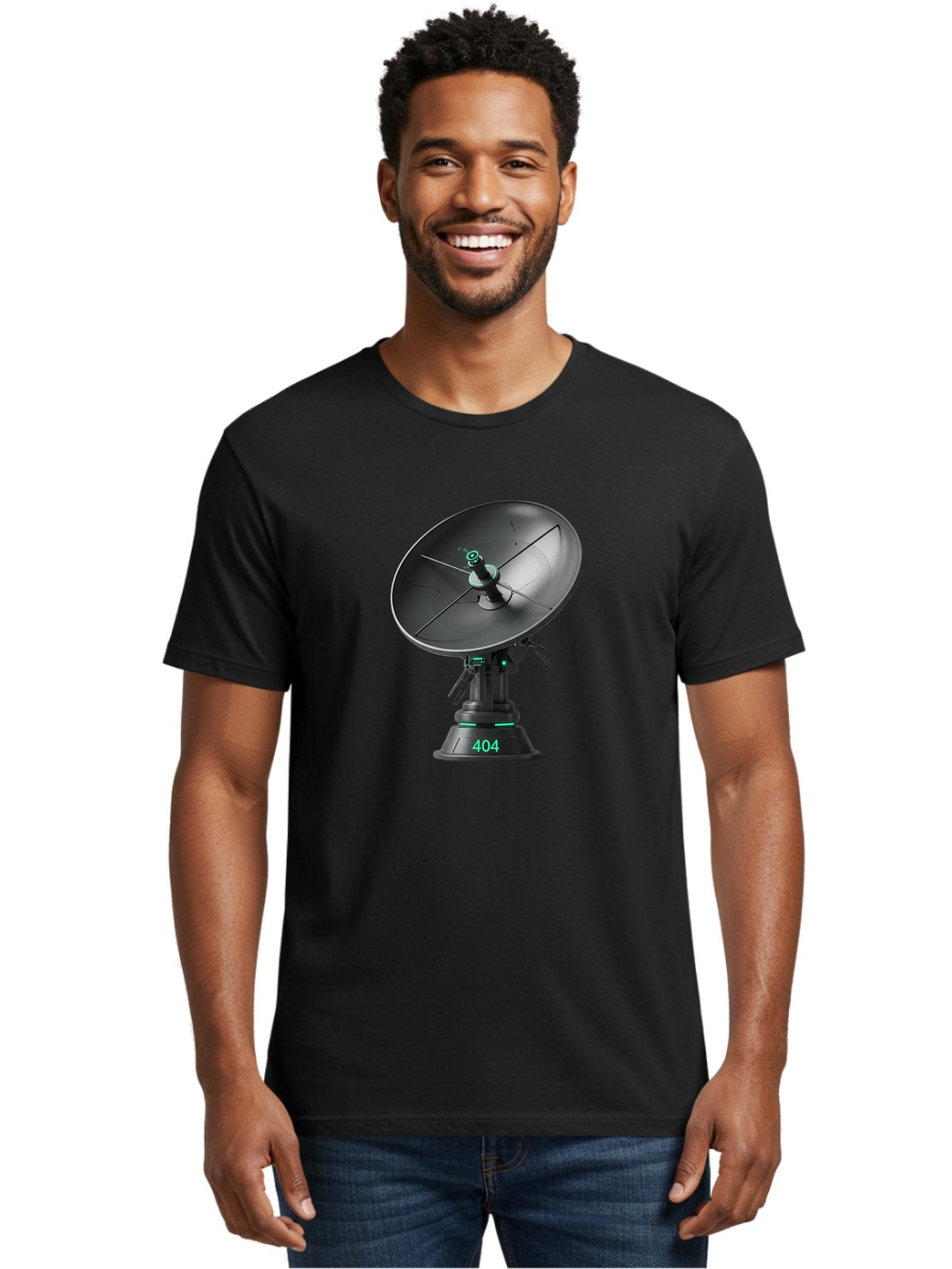 404-Satellite-Dish Men'S Graphic Tee, 100% Cotton, Comfortable Casual Summer Wear, Machine Washable, Satellite Dish, Futuristic Technology, Wireless Communication, 404 Error, Digital Connectivity, Cyberpunk Style, High-Tech Device, Baa108 21