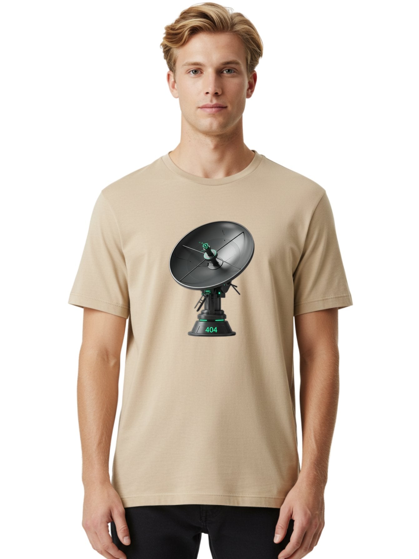 404-Satellite-Dish Men'S Graphic Tee, 100% Cotton, Comfortable Casual Summer Wear, Machine Washable, Satellite Dish, Futuristic Technology, Wireless Communication, 404 Error, Digital Connectivity, Cyberpunk Style, High-Tech Device, Baa108 18