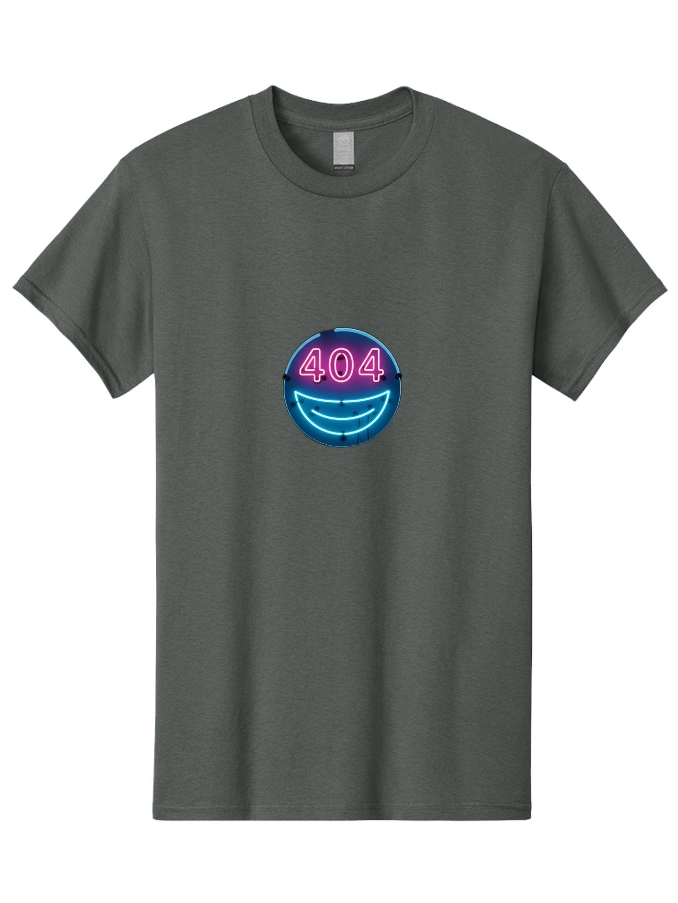 404-Smile Men'S Graphic Tee, 100% Cotton, Comfortable Casual Summer Wear, Machine Washable, Neon Smiley Face, 404 Error Message, Error Page, Pink Neon Numbers, Blue Neon Smile, Funny Error, Website Error, Glitch, Tech Humor, Cyber Smile, Baa109 8