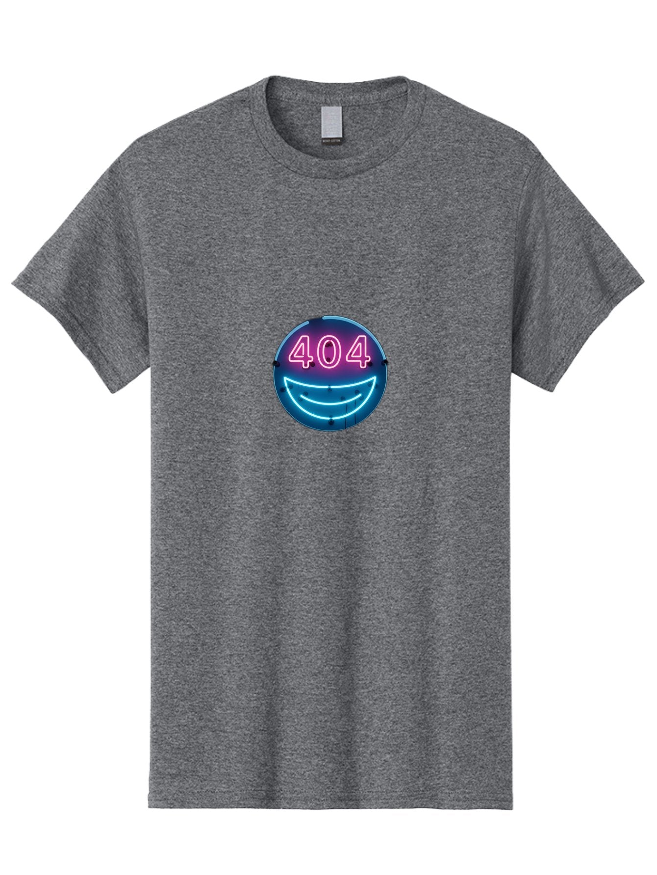 404-Smile Men'S Graphic Tee, 100% Cotton, Comfortable Casual Summer Wear, Machine Washable, Neon Smiley Face, 404 Error Message, Error Page, Pink Neon Numbers, Blue Neon Smile, Funny Error, Website Error, Glitch, Tech Humor, Cyber Smile, Baa109 15