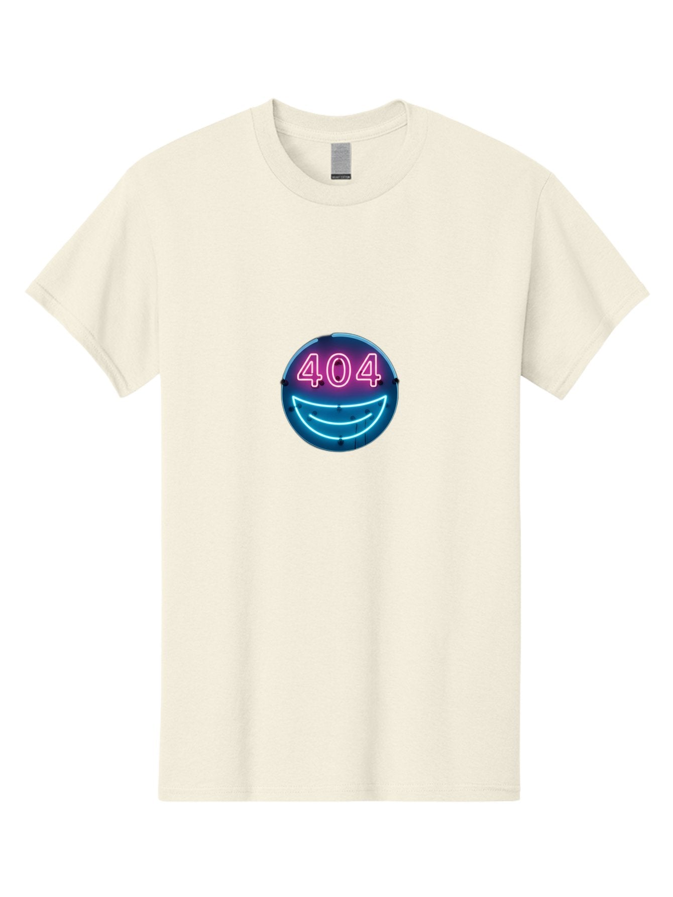 404-Smile Men'S Graphic Tee, 100% Cotton, Comfortable Casual Summer Wear, Machine Washable, Neon Smiley Face, 404 Error Message, Error Page, Pink Neon Numbers, Blue Neon Smile, Funny Error, Website Error, Glitch, Tech Humor, Cyber Smile, Baa109 7