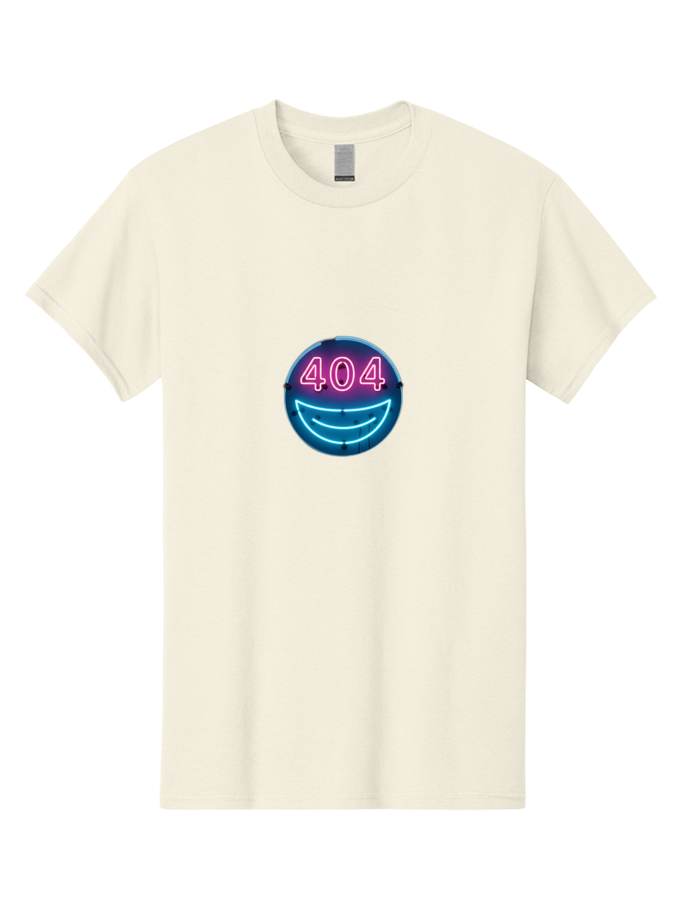404-Smile Men'S Graphic Tee, 100% Cotton, Comfortable Casual Summer Wear, Machine Washable, Neon Smiley Face, 404 Error Message, Error Page, Pink Neon Numbers, Blue Neon Smile, Funny Error, Website Error, Glitch, Tech Humor, Cyber Smile, Baa109 25