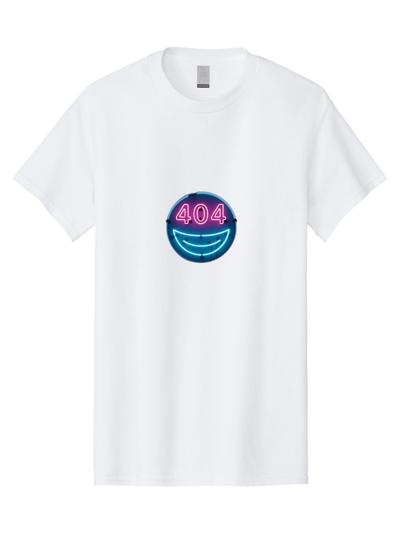 404-Smile Men'S Graphic Tee, 100% Cotton, Comfortable Casual Summer Wear, Machine Washable, Neon Smiley Face, 404 Error Message, Error Page, Pink Neon Numbers, Blue Neon Smile, Funny Error, Website Error, Glitch, Tech Humor, Cyber Smile, Baa109 5