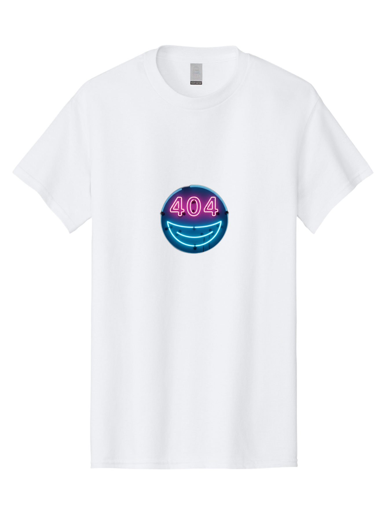 404-Smile Men'S Graphic Tee, 100% Cotton, Comfortable Casual Summer Wear, Machine Washable, Neon Smiley Face, 404 Error Message, Error Page, Pink Neon Numbers, Blue Neon Smile, Funny Error, Website Error, Glitch, Tech Humor, Cyber Smile, Baa109 15