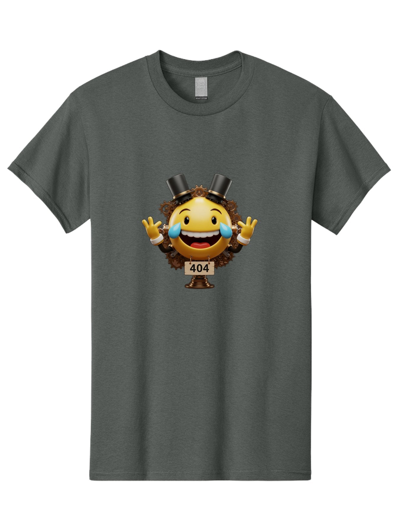 404-Steampunk-Emoji Men'S Graphic Tee, 100% Cotton, Comfortable Casual Summer Wear, Machine Washable, Steampunk Emoji, Laughing Crying Face, 404 Error Page, Steam Engine Gears, Top Hats, Quirky Design, Comical Illustration, Humorous Art, Baa110 8