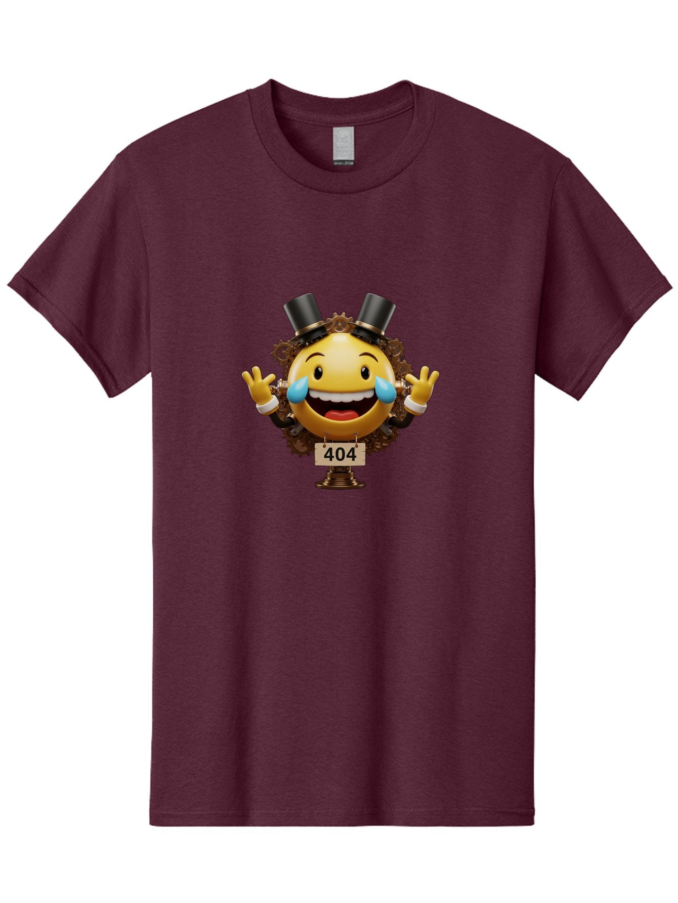 404-Steampunk-Emoji Men'S Graphic Tee, 100% Cotton, Comfortable Casual Summer Wear, Machine Washable, Steampunk Emoji, Laughing Crying Face, 404 Error Page, Steam Engine Gears, Top Hats, Quirky Design, Comical Illustration, Humorous Art, Baa110 11