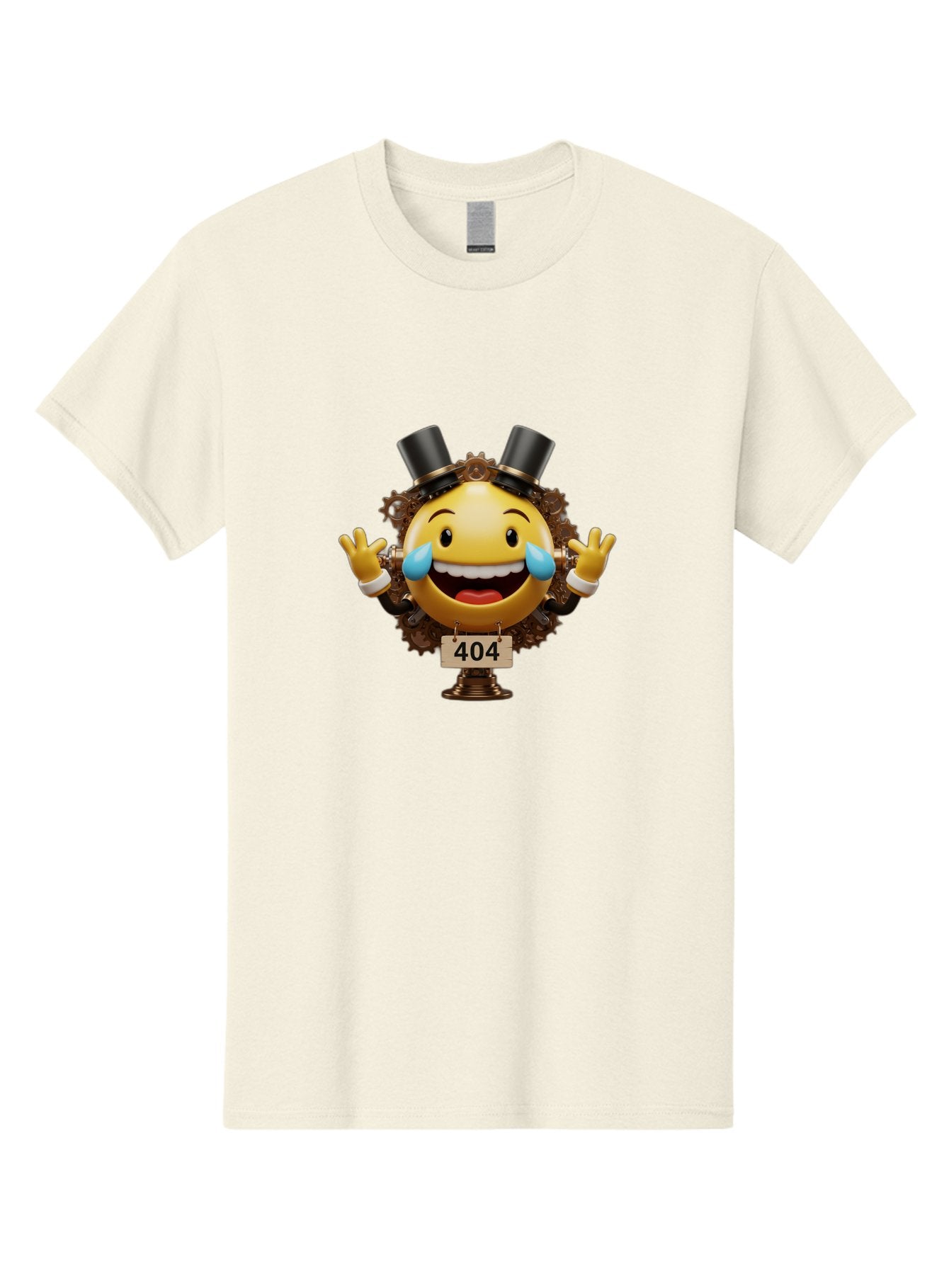 404-Steampunk-Emoji Men'S Graphic Tee, 100% Cotton, Comfortable Casual Summer Wear, Machine Washable, Steampunk Emoji, Laughing Crying Face, 404 Error Page, Steam Engine Gears, Top Hats, Quirky Design, Comical Illustration, Humorous Art, Baa110 5