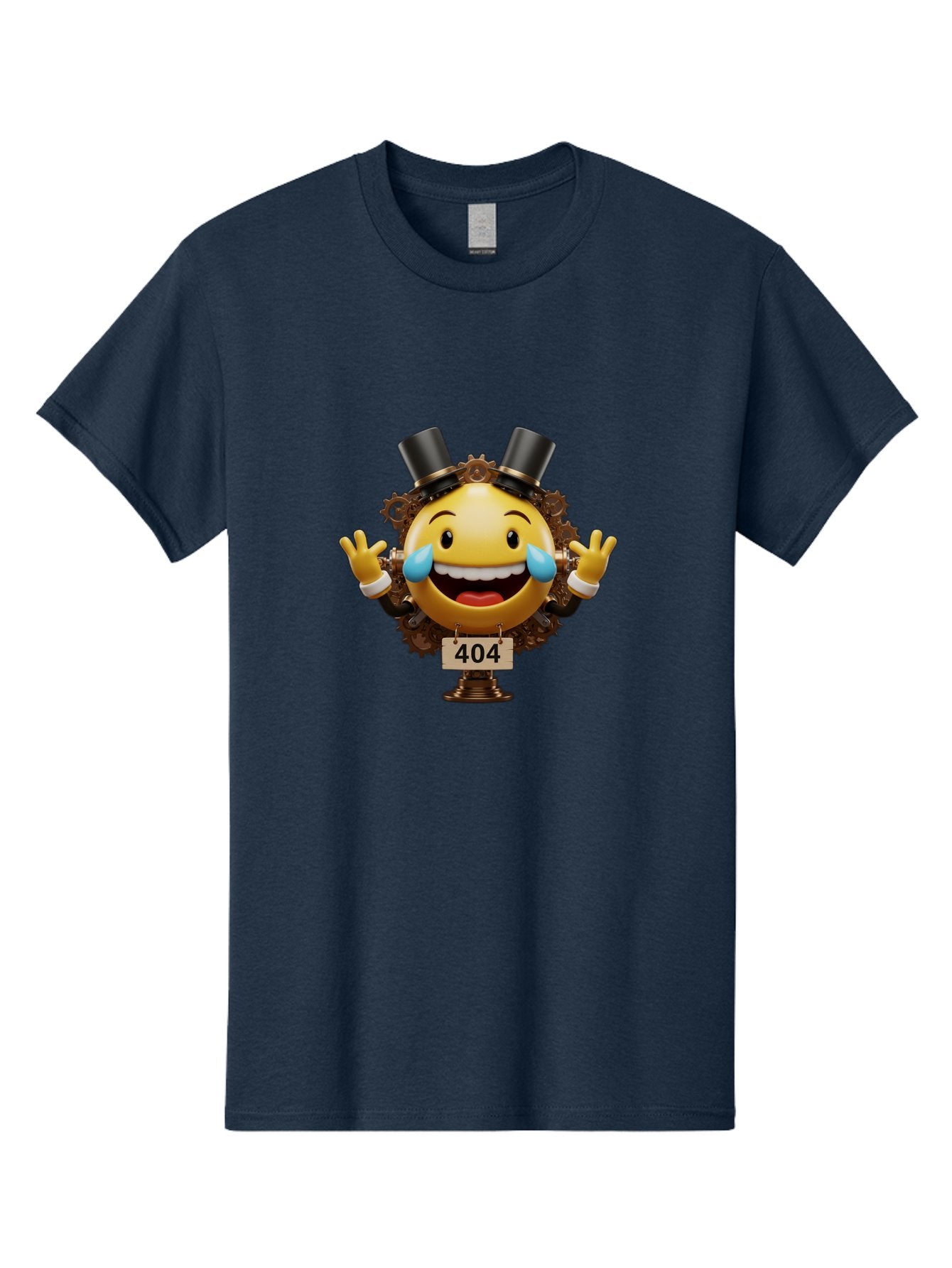 404-Steampunk-Emoji Men'S Graphic Tee, 100% Cotton, Comfortable Casual Summer Wear, Machine Washable, Steampunk Emoji, Laughing Crying Face, 404 Error Page, Steam Engine Gears, Top Hats, Quirky Design, Comical Illustration, Humorous Art, Baa110 3