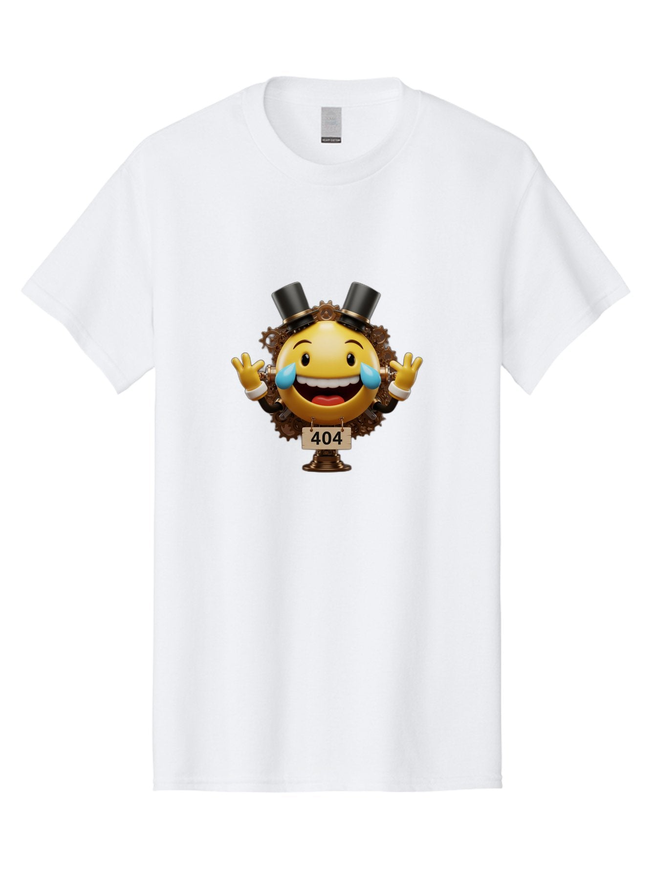 404-Steampunk-Emoji Men'S Graphic Tee, 100% Cotton, Comfortable Casual Summer Wear, Machine Washable, Steampunk Emoji, Laughing Crying Face, 404 Error Page, Steam Engine Gears, Top Hats, Quirky Design, Comical Illustration, Humorous Art, Baa110