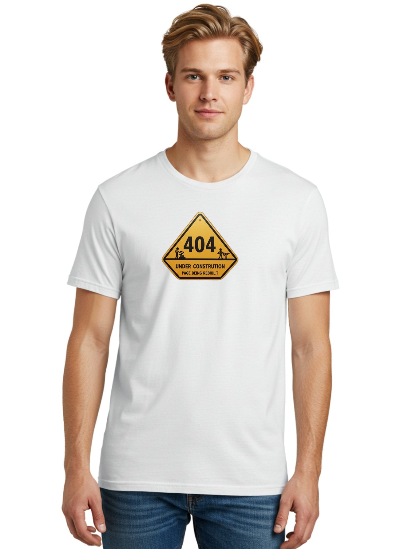404-Under-Constrution Men'S Graphic Tee, 100% Cotton, Comfortable Casual Summer Wear, Machine Washable, 404 Error Page, Under Construction Sign, Website Maintenance, Web Development, Page Not Found, Website Under Repair, Construction Workers, Baa112 17