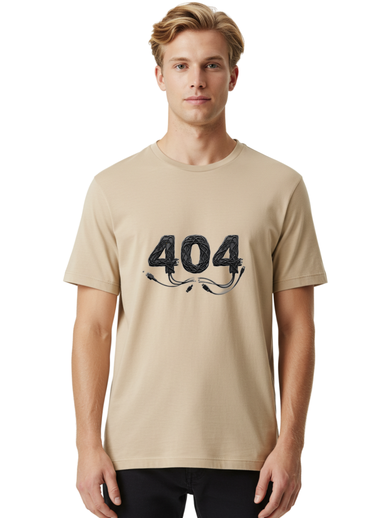 404 Men'S Graphic Tee, 100% Cotton, Comfortable Casual Summer Wear, Machine Washable, 404 Error, Tangled Wires, Cable Mess, Connectivity Issue, Network Problem, Error Message, Digital Glitch, Technology Failure Baa113