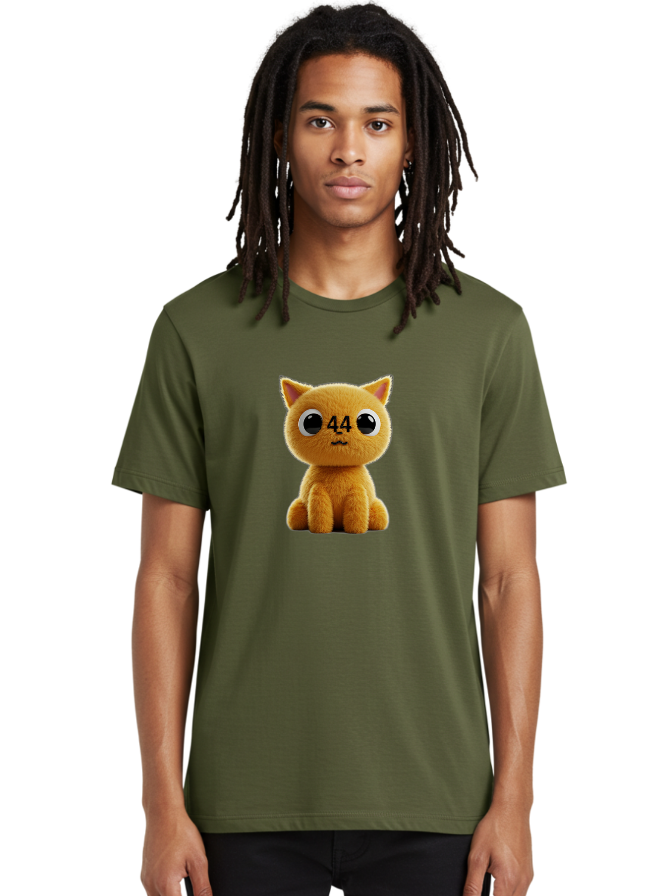 44 Men'S Graphic Tee, 100% Cotton, Comfortable Casual Summer Wear, Machine Washable, Cute Cartoon Cat, Funny Cat Design, Orange Cat Plush, Cartoonish Eyes, Adorable Facial Expression, Kawaii Character, Number 44 Design, Soft Toy Baa114 22