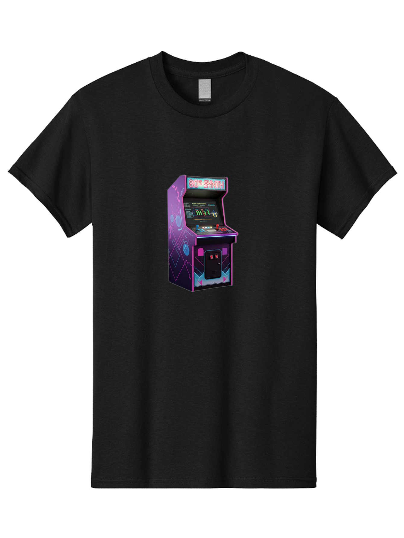 80-S-Synth-Arcade-Machine Men'S Graphic Tee, 100% Cotton, Comfortable Casual Summer Wear, Machine Washable, Retro Arcade Machine, Vintage Gaming, 80S Synth Music, Classic Video Games, Neon Lights, Pixel Art, Nostalgic Atmosphere, Baa115 21