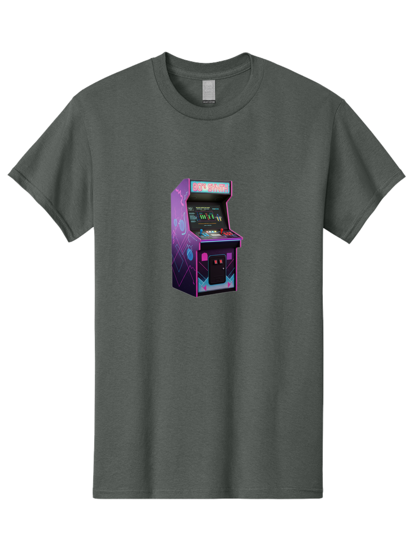 80-S-Synth-Arcade-Machine Men'S Graphic Tee, 100% Cotton, Comfortable Casual Summer Wear, Machine Washable, Retro Arcade Machine, Vintage Gaming, 80S Synth Music, Classic Video Games, Neon Lights, Pixel Art, Nostalgic Atmosphere, Baa115 11