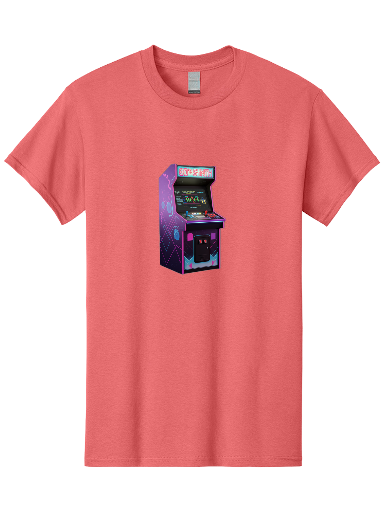 80-S-Synth-Arcade-Machine Men'S Graphic Tee, 100% Cotton, Comfortable Casual Summer Wear, Machine Washable, Retro Arcade Machine, Vintage Gaming, 80S Synth Music, Classic Video Games, Neon Lights, Pixel Art, Nostalgic Atmosphere, Baa115 23