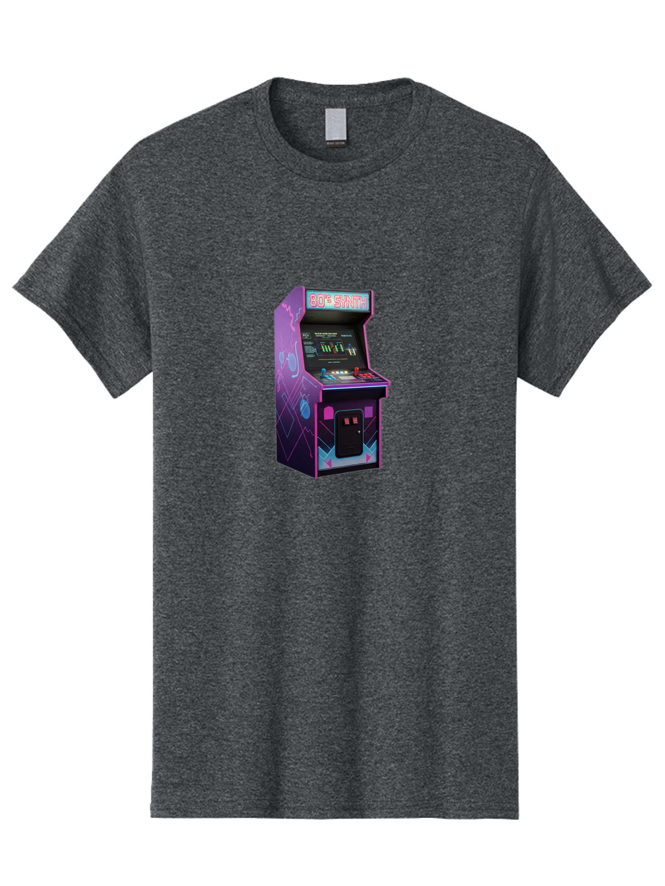 80-S-Synth-Arcade-Machine Men'S Graphic Tee, 100% Cotton, Comfortable Casual Summer Wear, Machine Washable, Retro Arcade Machine, Vintage Gaming, 80S Synth Music, Classic Video Games, Neon Lights, Pixel Art, Nostalgic Atmosphere, Baa115 19
