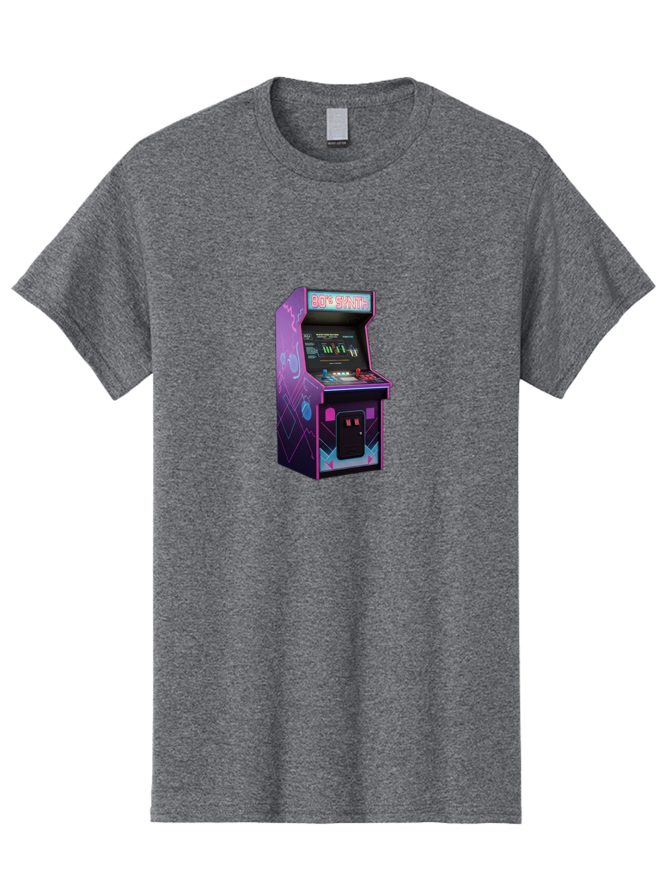80-S-Synth-Arcade-Machine Men'S Graphic Tee, 100% Cotton, Comfortable Casual Summer Wear, Machine Washable, Retro Arcade Machine, Vintage Gaming, 80S Synth Music, Classic Video Games, Neon Lights, Pixel Art, Nostalgic Atmosphere, Baa115 5