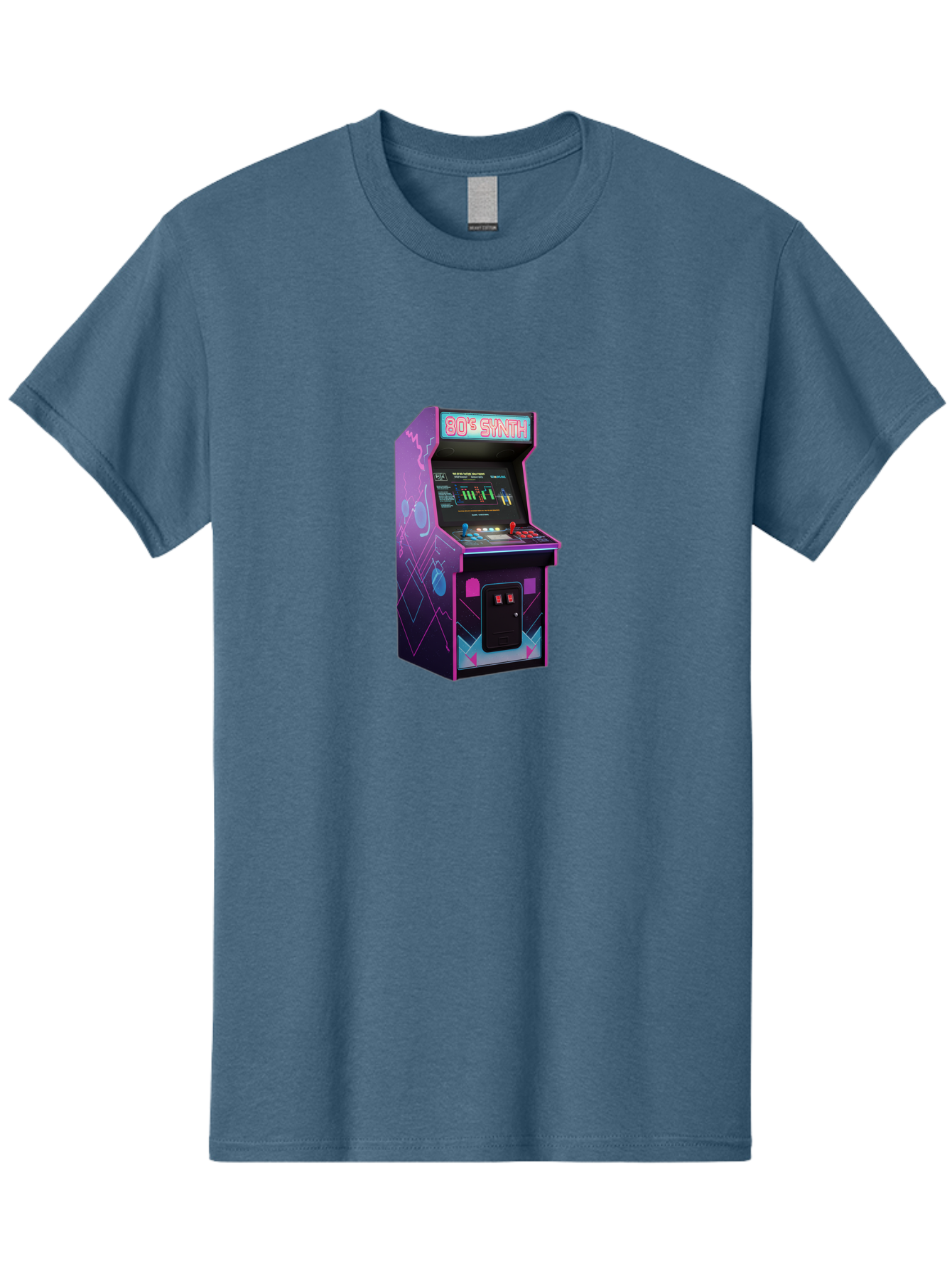 80-S-Synth-Arcade-Machine Men'S Graphic Tee, 100% Cotton, Comfortable Casual Summer Wear, Machine Washable, Retro Arcade Machine, Vintage Gaming, 80S Synth Music, Classic Video Games, Neon Lights, Pixel Art, Nostalgic Atmosphere, Baa115 17