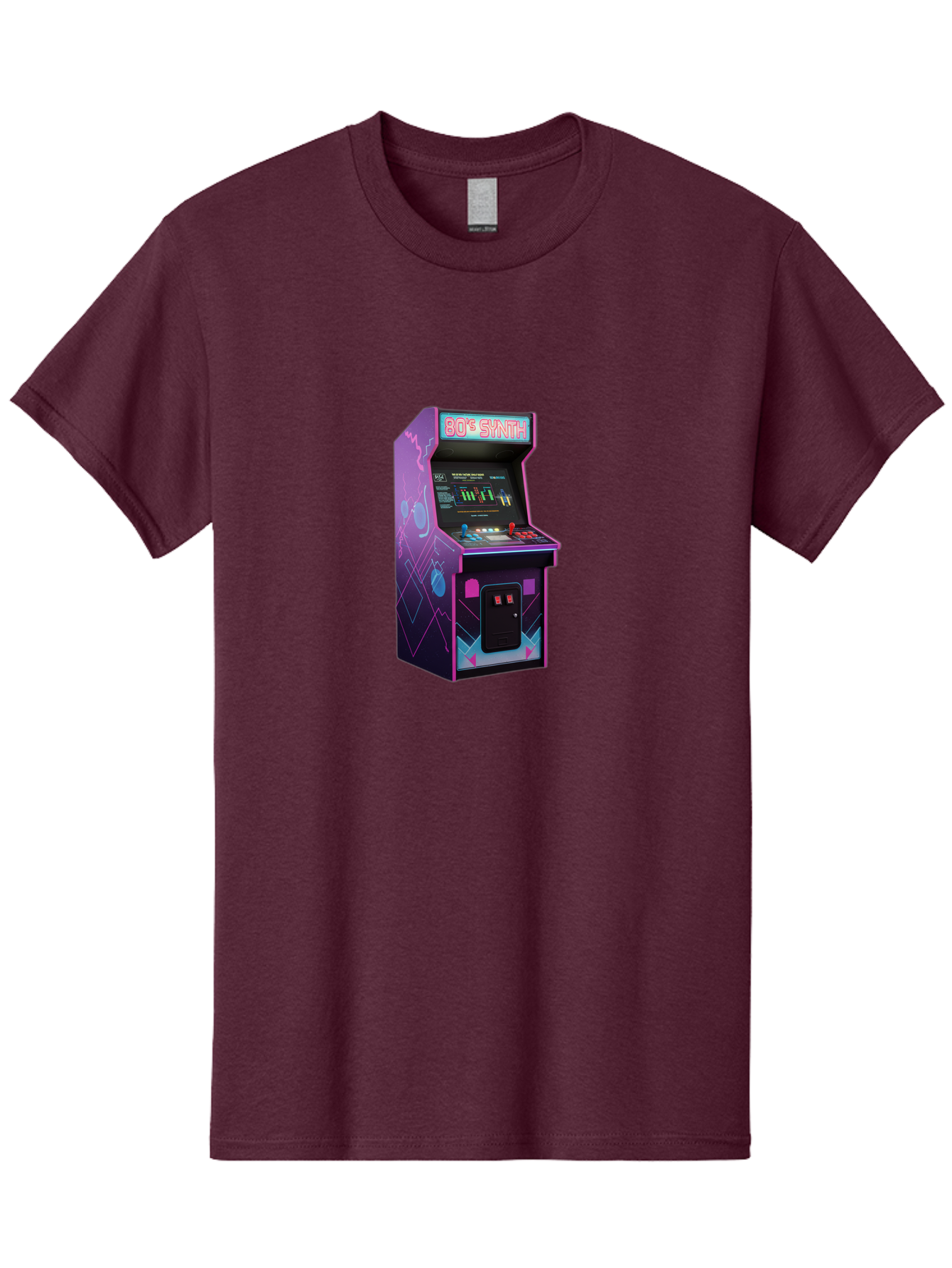 80-S-Synth-Arcade-Machine Men'S Graphic Tee, 100% Cotton, Comfortable Casual Summer Wear, Machine Washable, Retro Arcade Machine, Vintage Gaming, 80S Synth Music, Classic Video Games, Neon Lights, Pixel Art, Nostalgic Atmosphere, Baa115 27