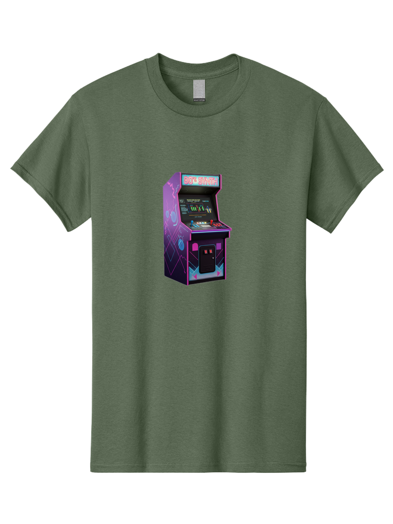 80-S-Synth-Arcade-Machine Men'S Graphic Tee, 100% Cotton, Comfortable Casual Summer Wear, Machine Washable, Retro Arcade Machine, Vintage Gaming, 80S Synth Music, Classic Video Games, Neon Lights, Pixel Art, Nostalgic Atmosphere, Baa115 5