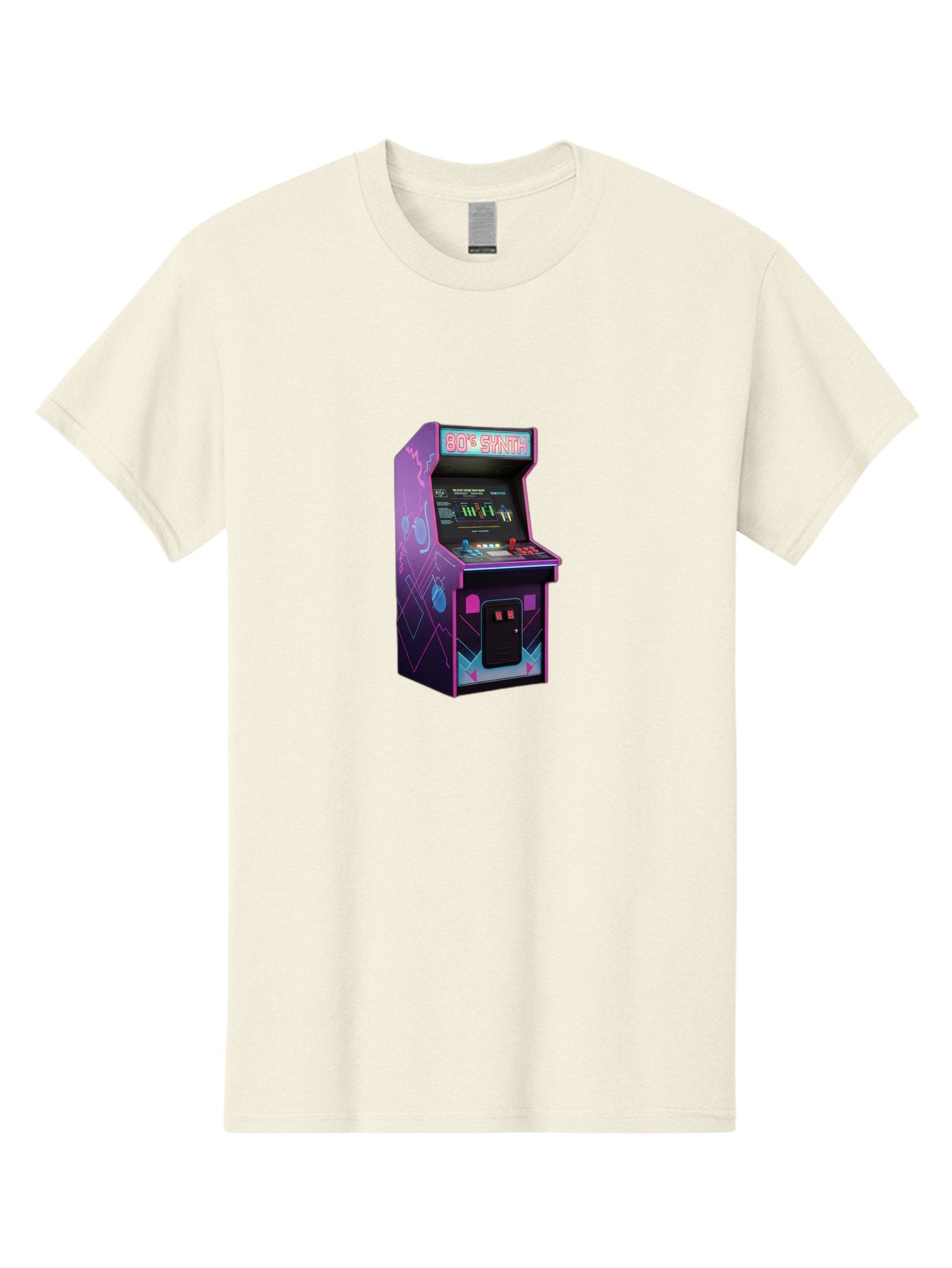 80-S-Synth-Arcade-Machine Men'S Graphic Tee, 100% Cotton, Comfortable Casual Summer Wear, Machine Washable, Retro Arcade Machine, Vintage Gaming, 80S Synth Music, Classic Video Games, Neon Lights, Pixel Art, Nostalgic Atmosphere, Baa115 14