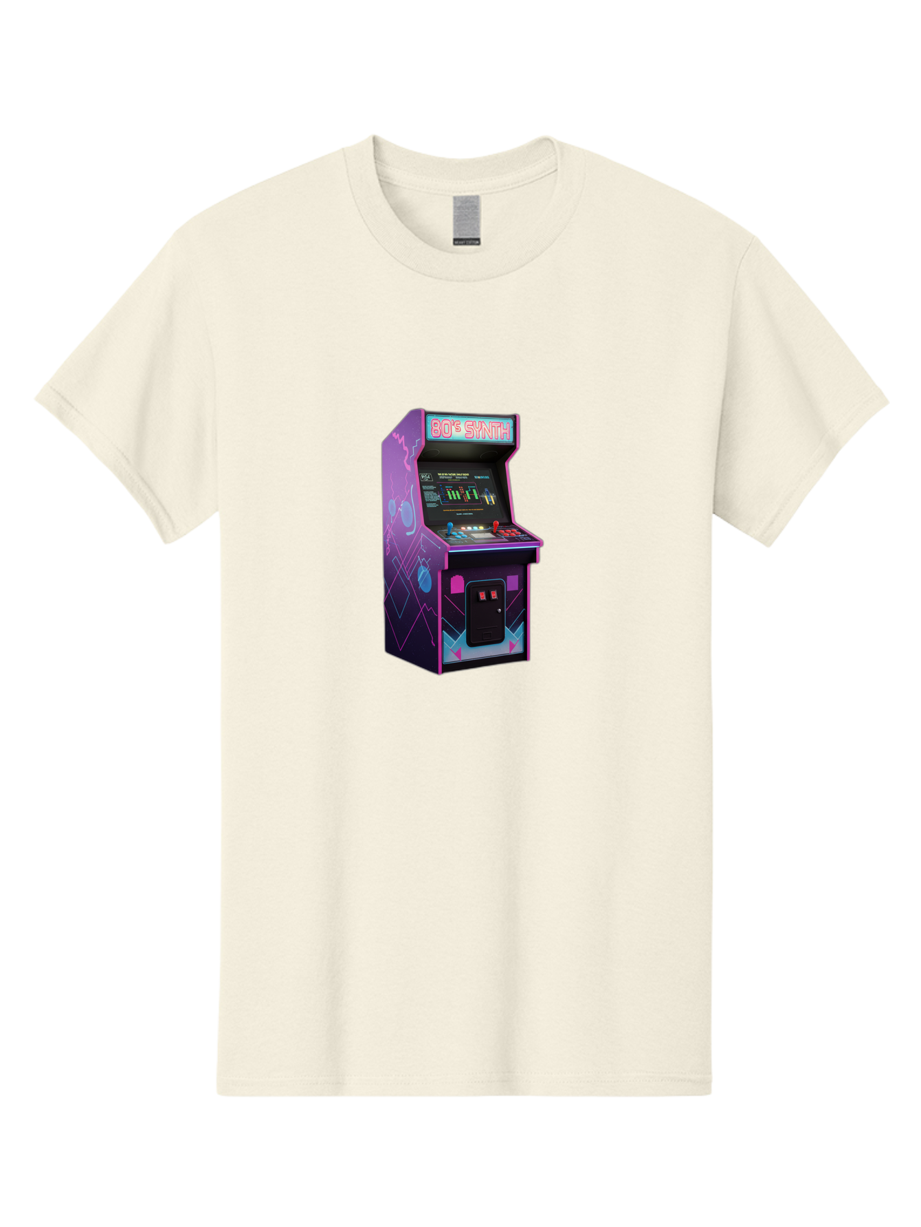 80-S-Synth-Arcade-Machine Men'S Graphic Tee, 100% Cotton, Comfortable Casual Summer Wear, Machine Washable, Retro Arcade Machine, Vintage Gaming, 80S Synth Music, Classic Video Games, Neon Lights, Pixel Art, Nostalgic Atmosphere, Baa115 3