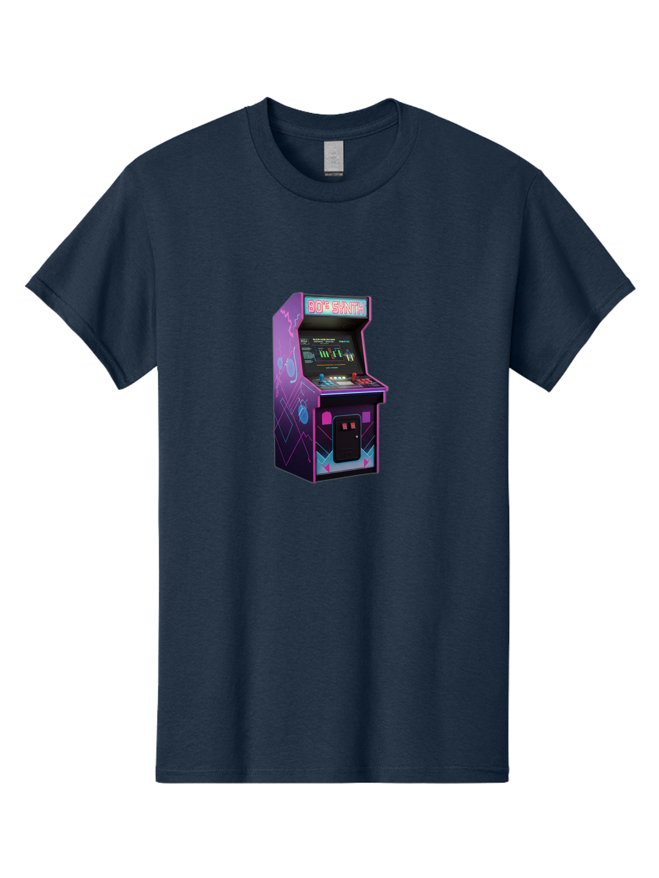 80-S-Synth-Arcade-Machine Men'S Graphic Tee, 100% Cotton, Comfortable Casual Summer Wear, Machine Washable, Retro Arcade Machine, Vintage Gaming, 80S Synth Music, Classic Video Games, Neon Lights, Pixel Art, Nostalgic Atmosphere, Baa115 25