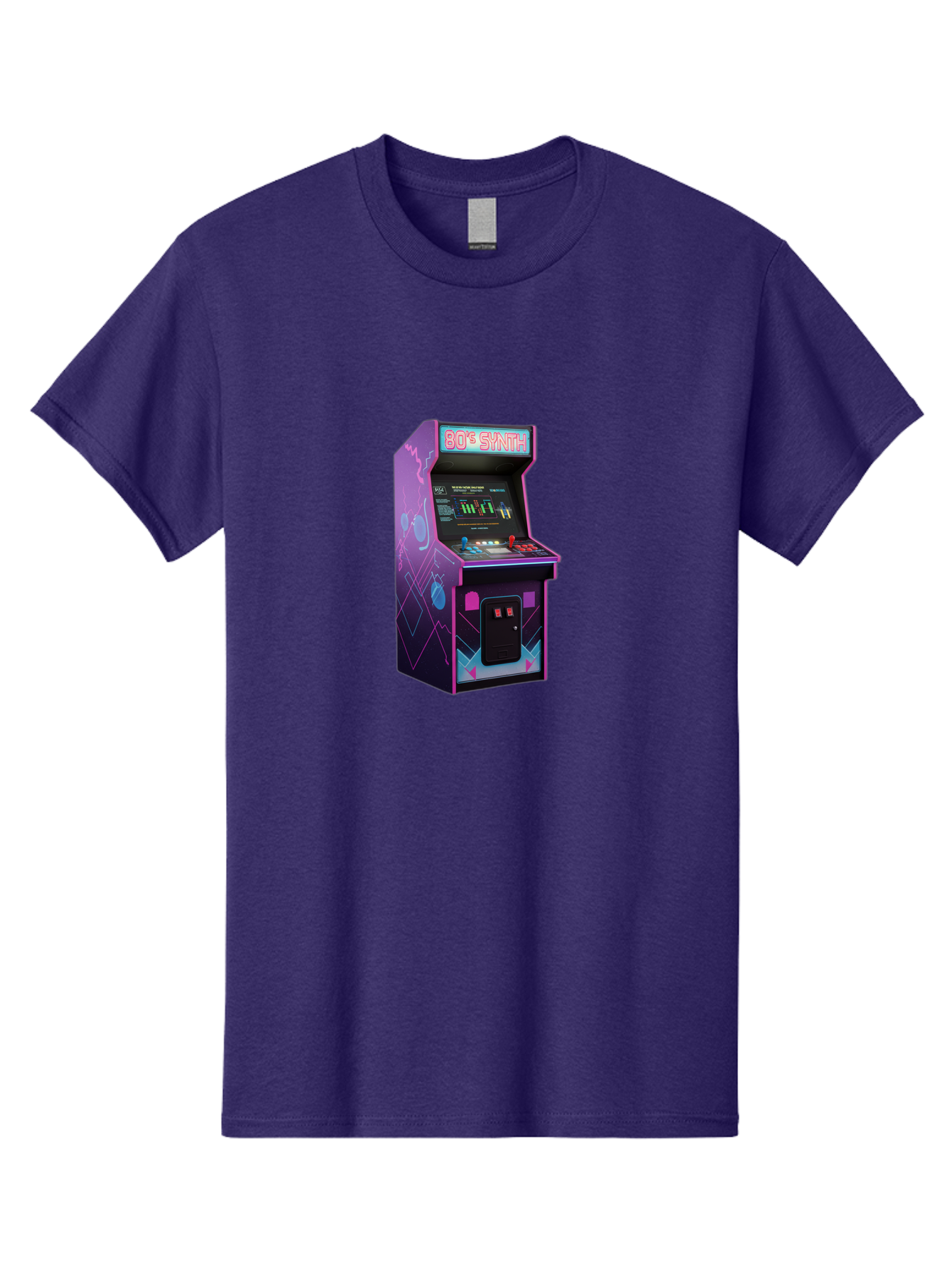 80-S-Synth-Arcade-Machine Men'S Graphic Tee, 100% Cotton, Comfortable Casual Summer Wear, Machine Washable, Retro Arcade Machine, Vintage Gaming, 80S Synth Music, Classic Video Games, Neon Lights, Pixel Art, Nostalgic Atmosphere, Baa115 29