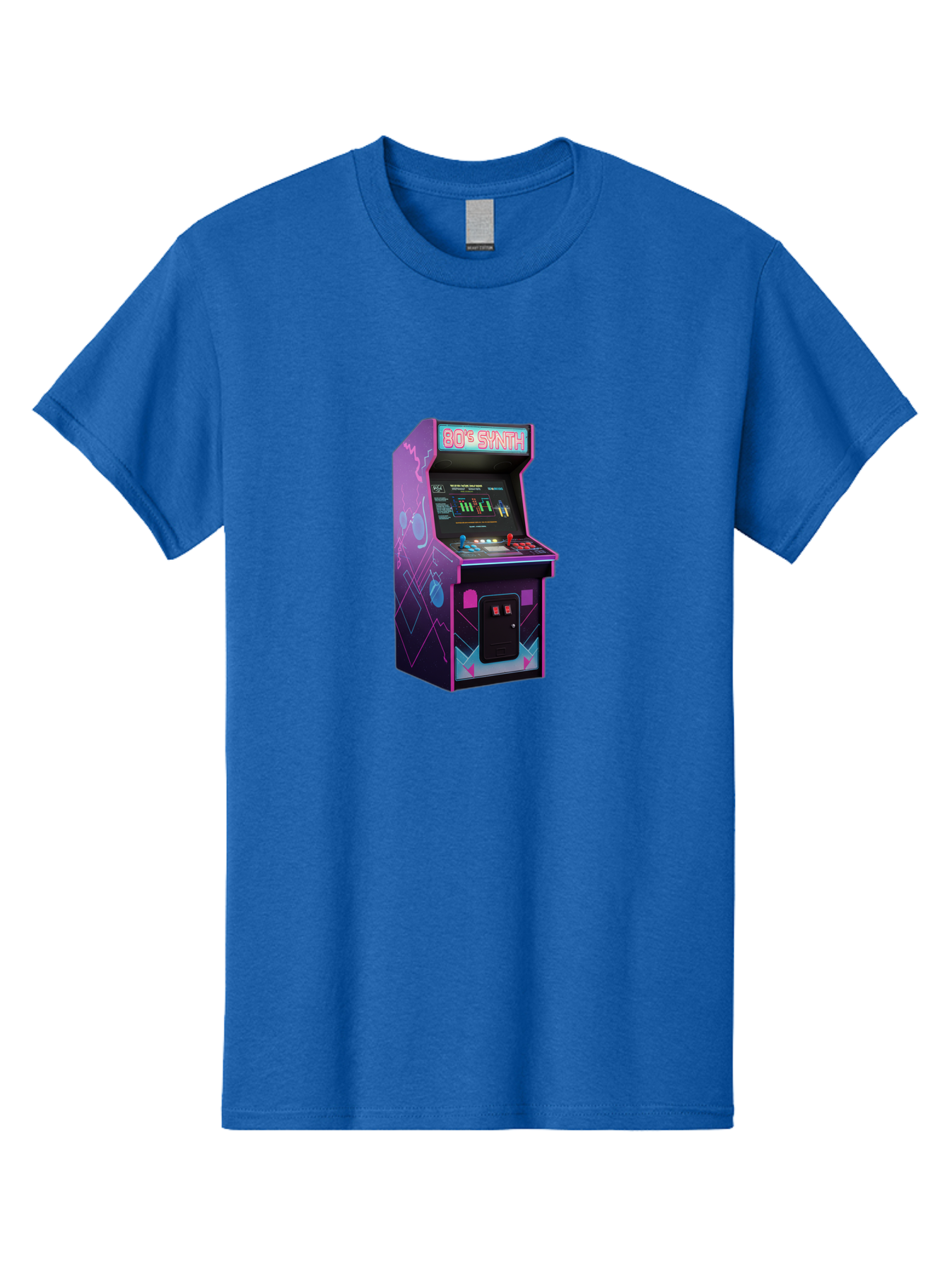 80-S-Synth-Arcade-Machine Men'S Graphic Tee, 100% Cotton, Comfortable Casual Summer Wear, Machine Washable, Retro Arcade Machine, Vintage Gaming, 80S Synth Music, Classic Video Games, Neon Lights, Pixel Art, Nostalgic Atmosphere, Baa115