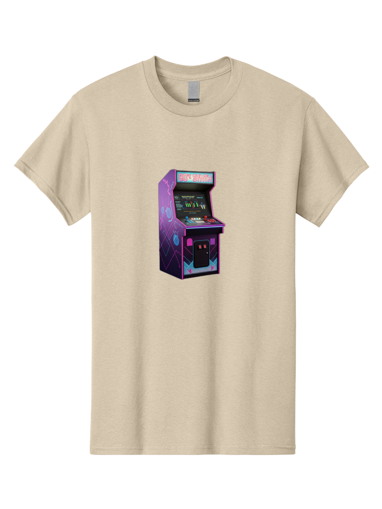 80-S-Synth-Arcade-Machine Men'S Graphic Tee, 100% Cotton, Comfortable Casual Summer Wear, Machine Washable, Retro Arcade Machine, Vintage Gaming, 80S Synth Music, Classic Video Games, Neon Lights, Pixel Art, Nostalgic Atmosphere, Baa115 13