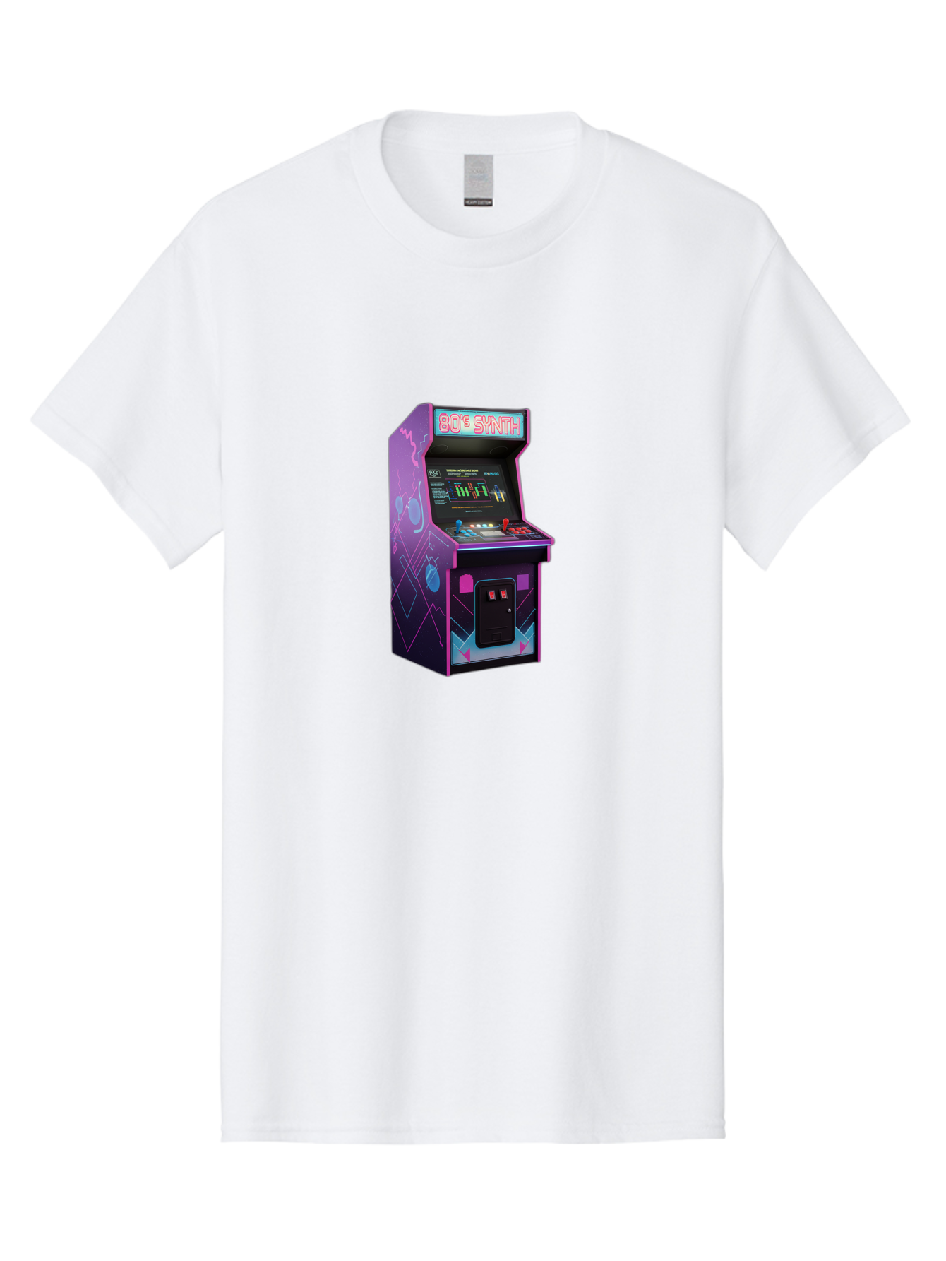 80-S-Synth-Arcade-Machine Men'S Graphic Tee, 100% Cotton, Comfortable Casual Summer Wear, Machine Washable, Retro Arcade Machine, Vintage Gaming, 80S Synth Music, Classic Video Games, Neon Lights, Pixel Art, Nostalgic Atmosphere, Baa115 9